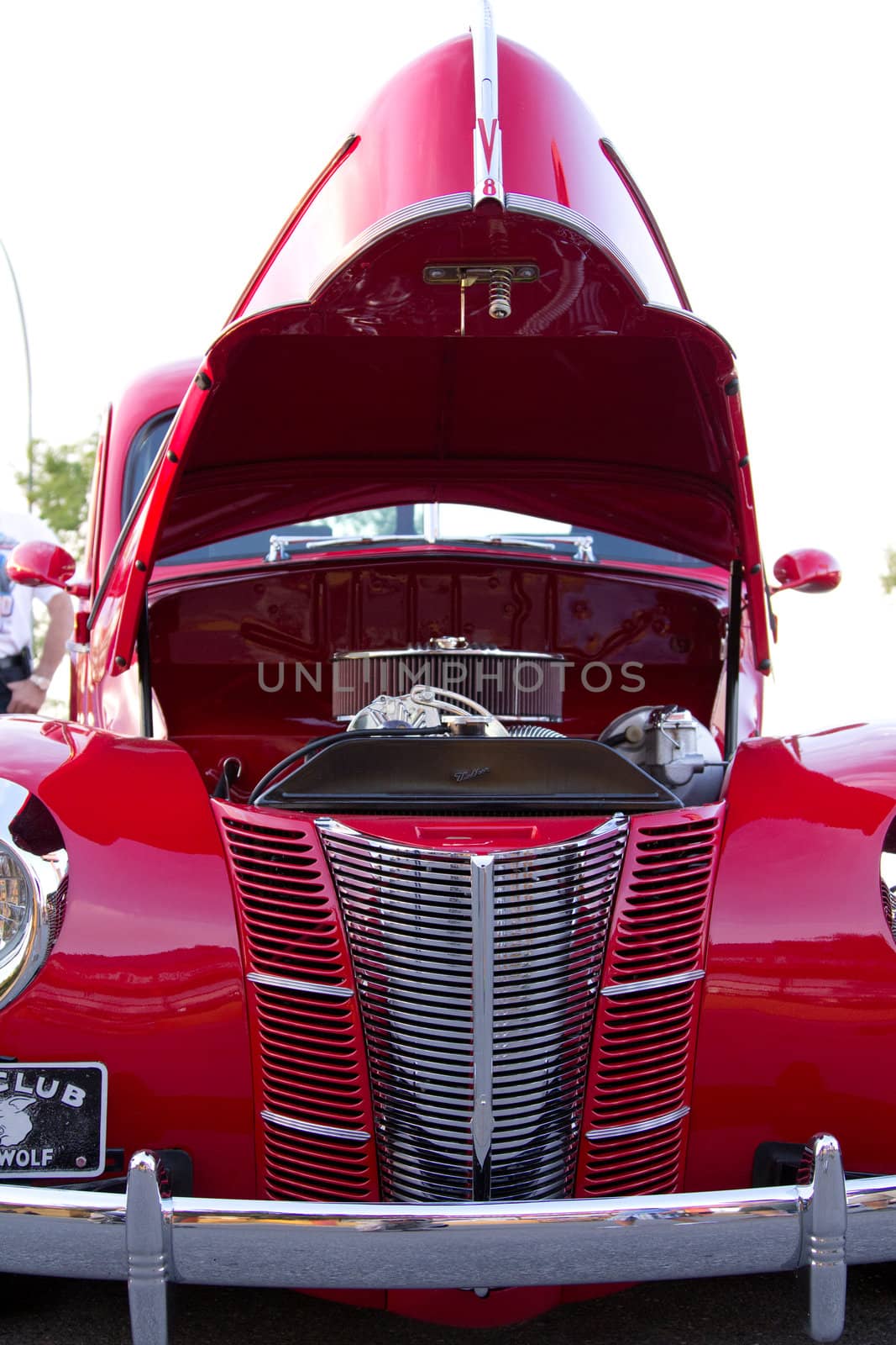 Front end view of a classic collector's car