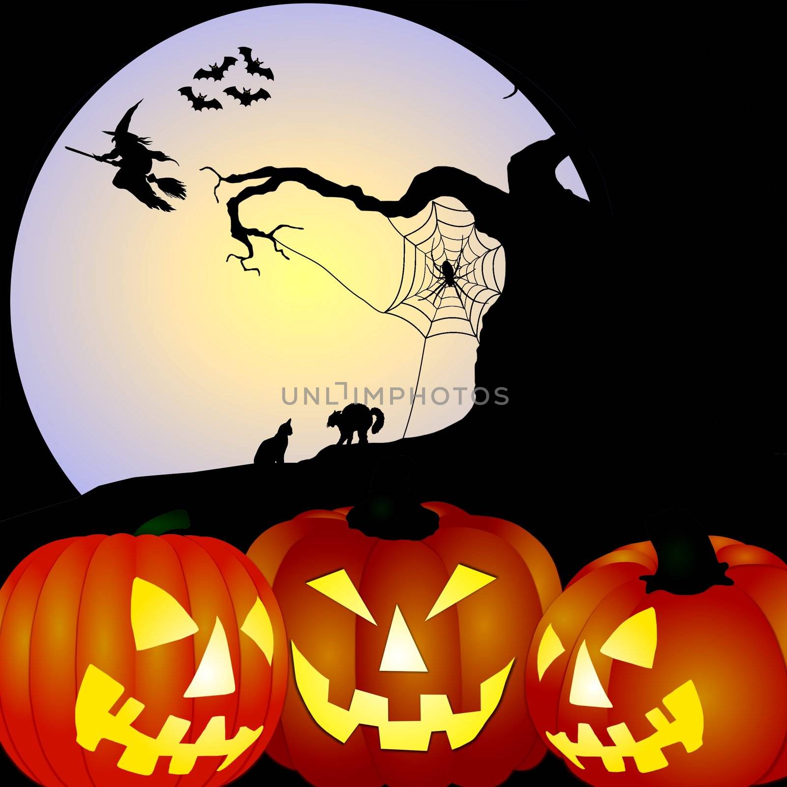 illustration of pumpkins at night