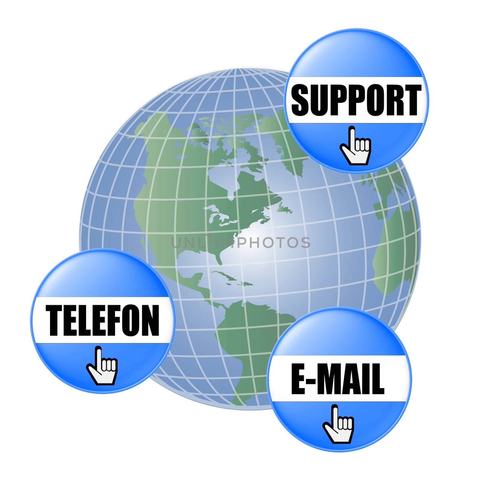 illustration of a globe with contact buttons