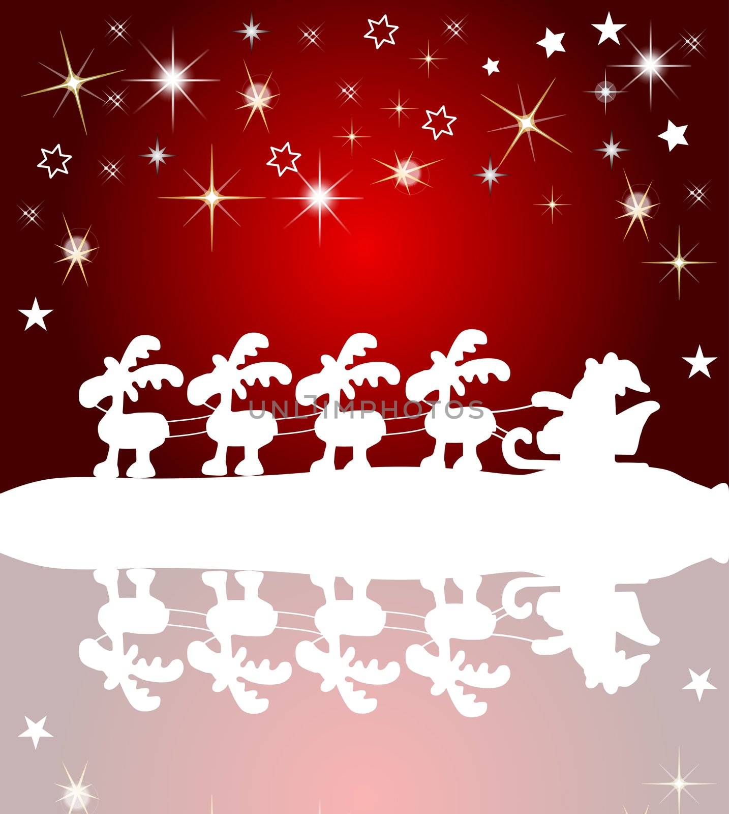 santa claus silhouette with stars and reflection by peromarketing