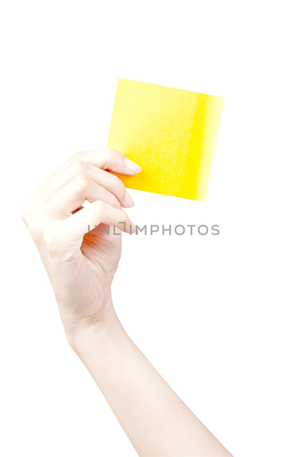 Hand and Post-it isolated on white