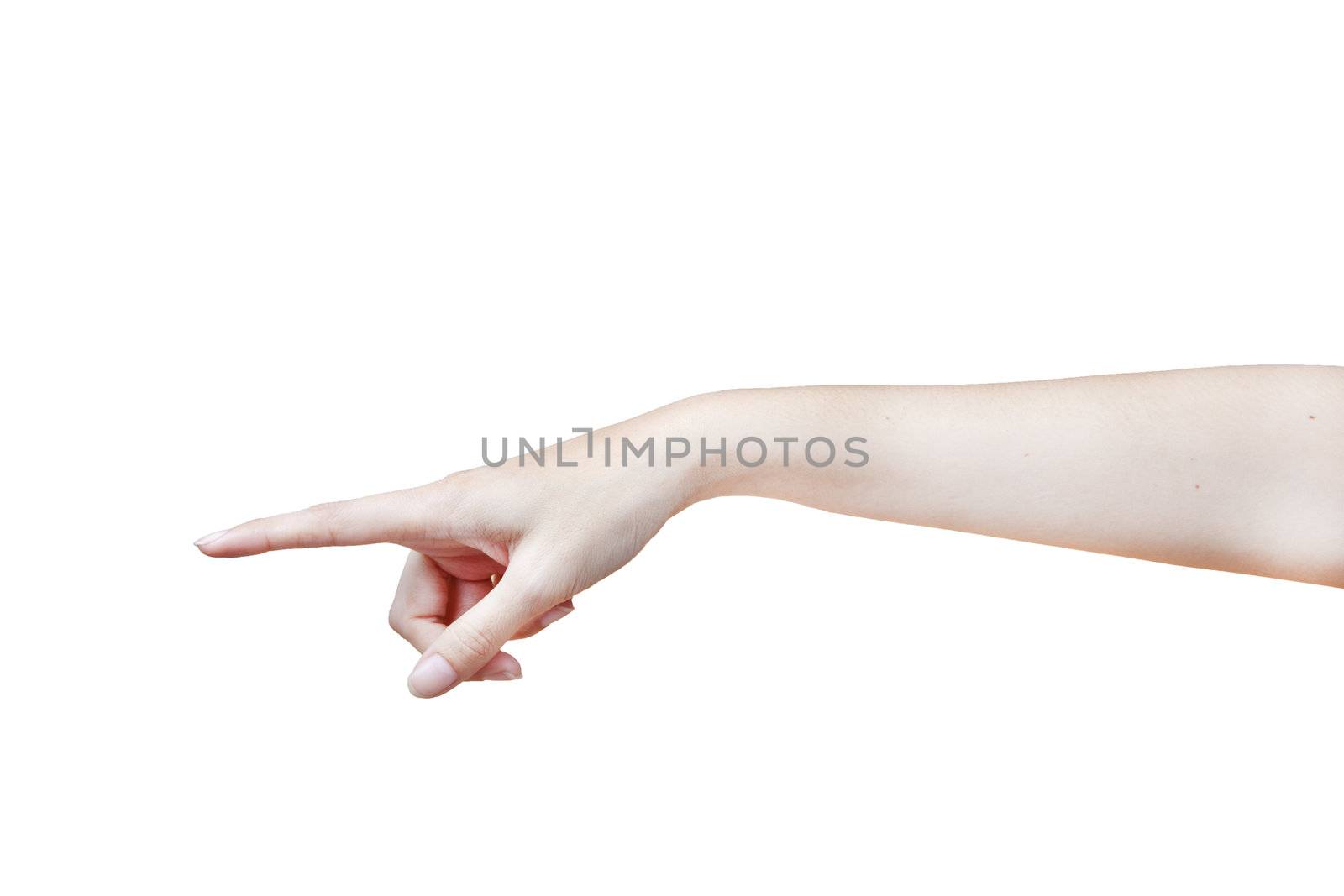 Hand pointing, or pressing isolated on white