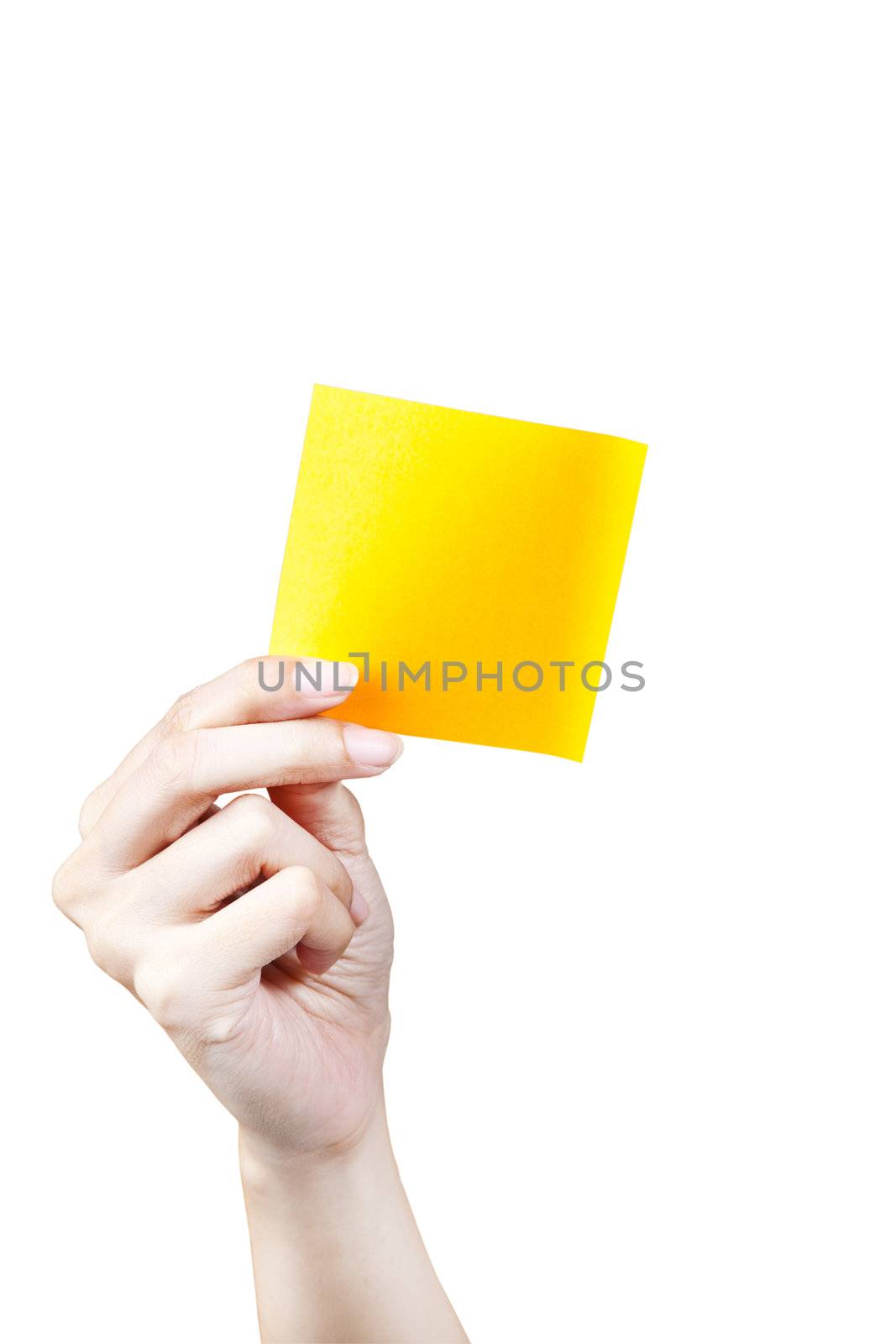 Hand and Post-it isolated on white