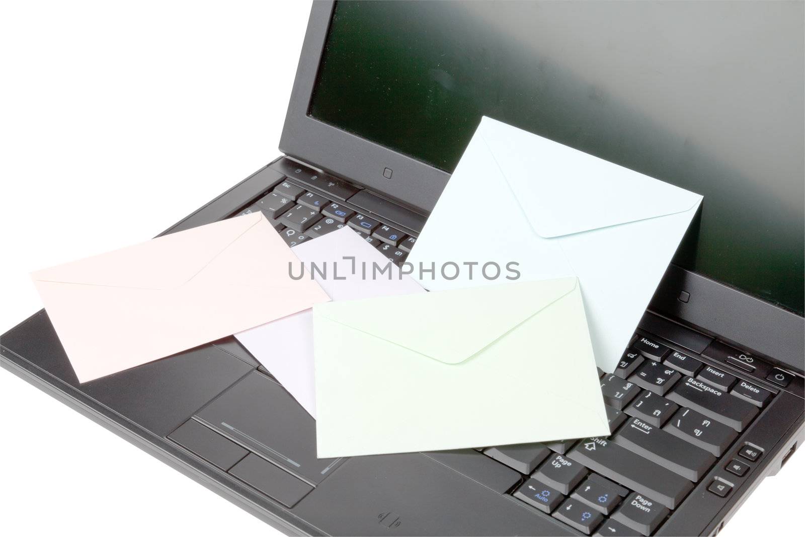 Laptop notebook isolated on white with mail on it