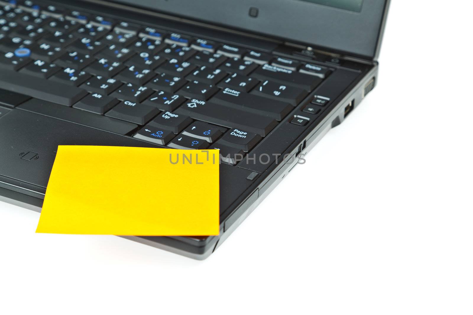 Laptop notebook isolated on white with postits on it by FrameAngel