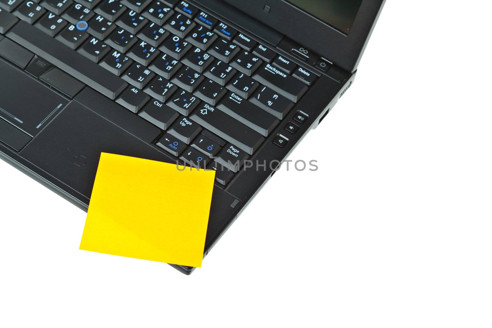 Laptop notebook isolated on white with postits on it