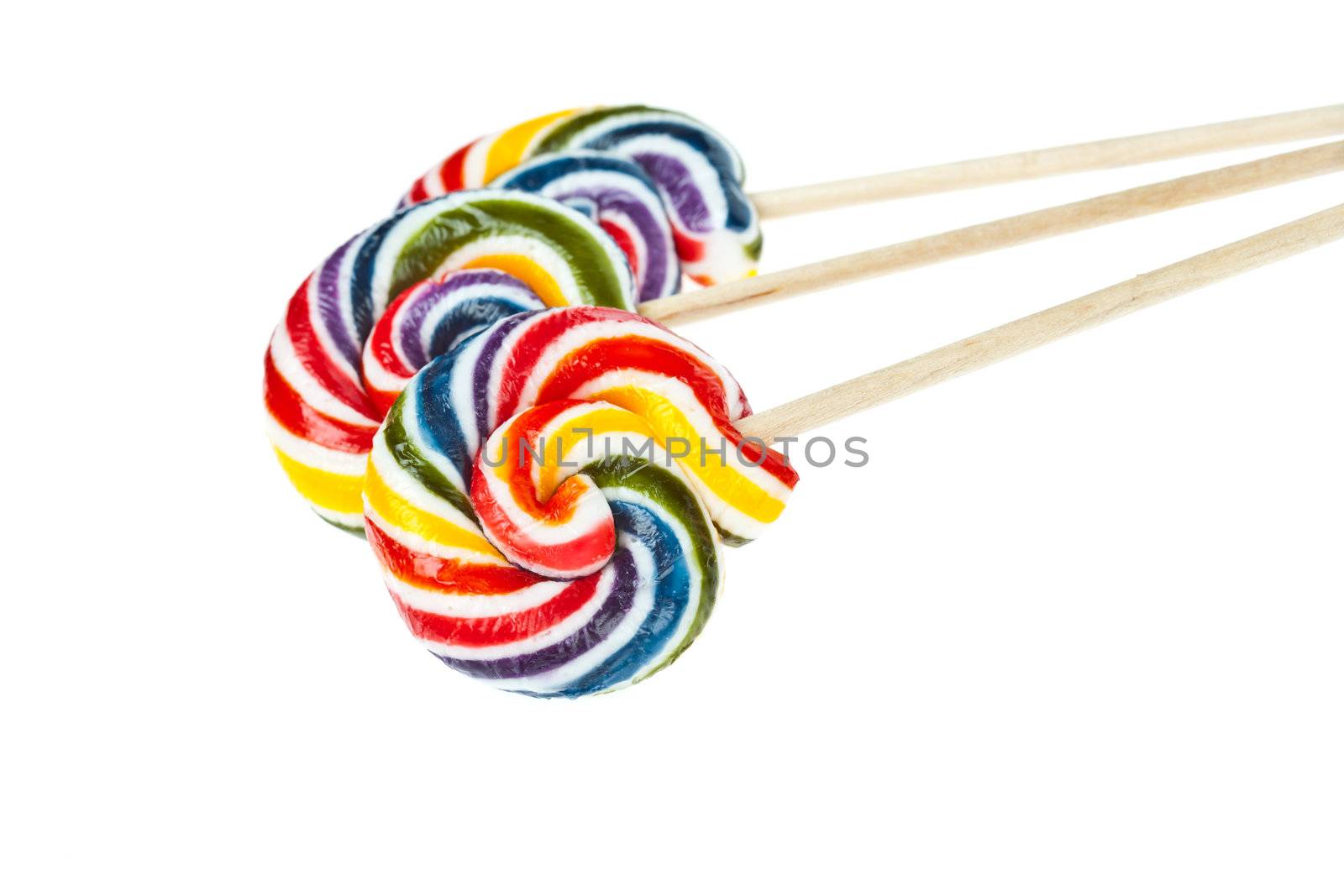 Group of Colorful spiral lollipop isolated on white background