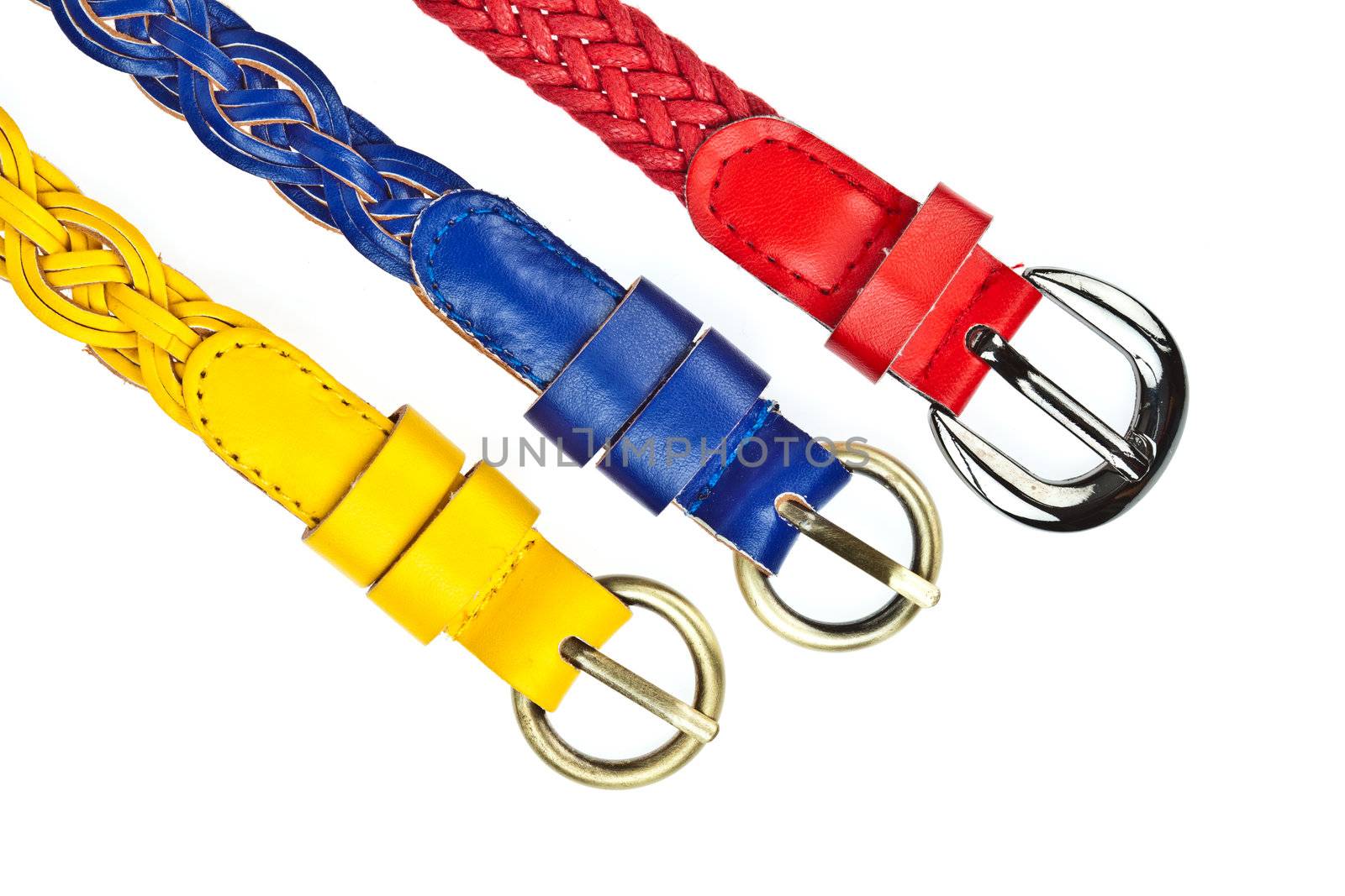 yellow, red, blue belt  on whtie background