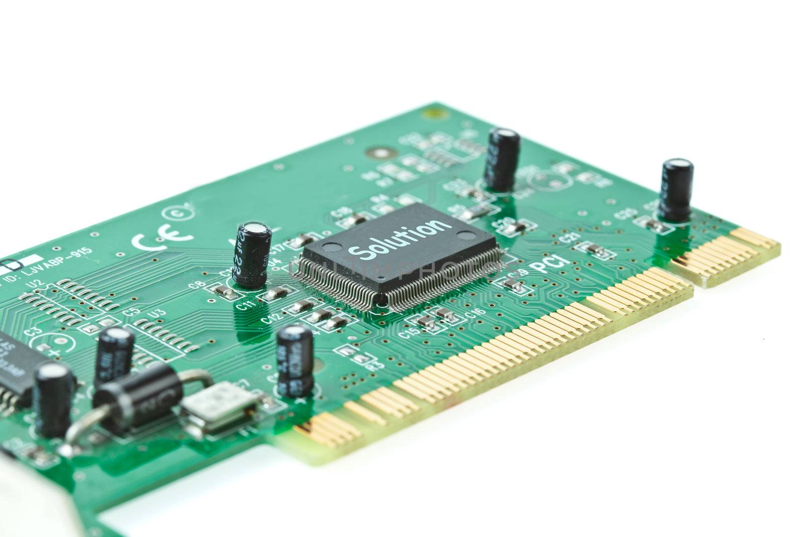 The modern printed-circuit board with electronic components macr by FrameAngel