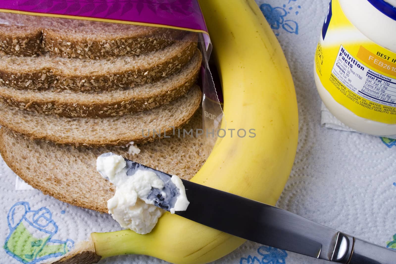 Ingredients for making banana sandwich