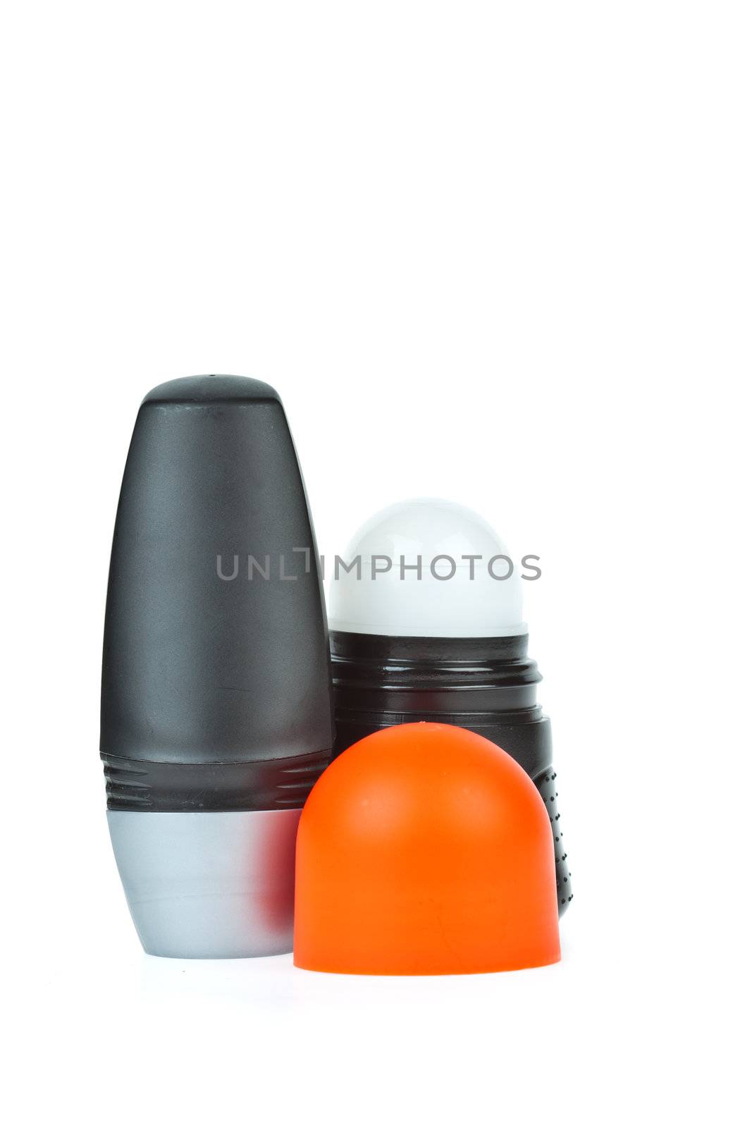 Colorful deodorant on white background