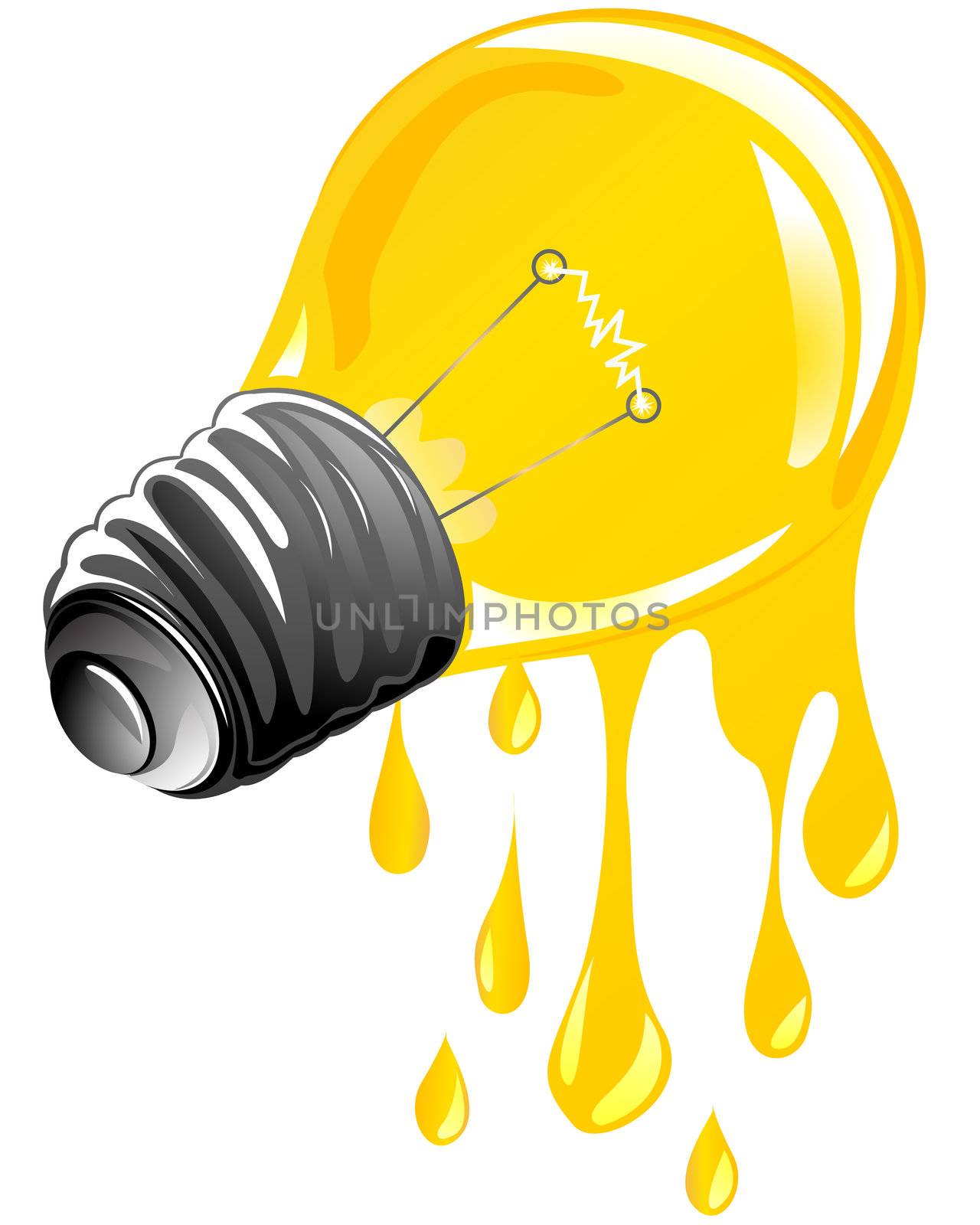 dripping energy light bulb. Isolated and grouped objects over white background