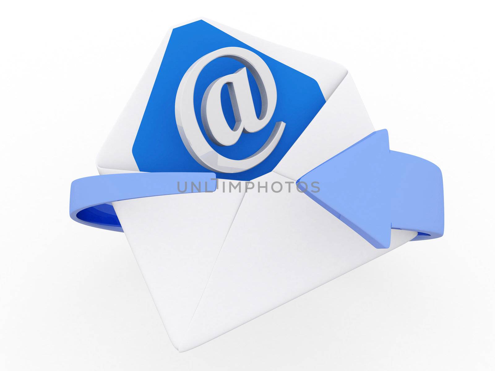 3d mail envelope and blue circular arrows, e-mail marketing conc by dacasdo