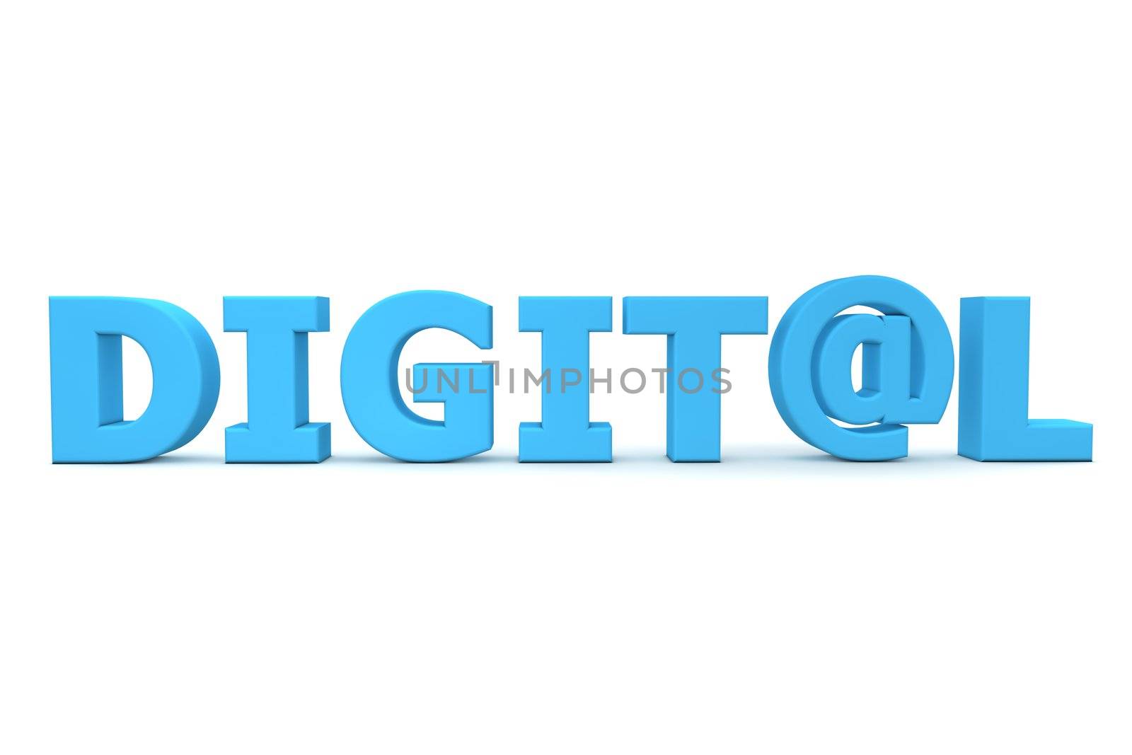 blue word Digital - letter A is replaced by the email symbol AT - frontally