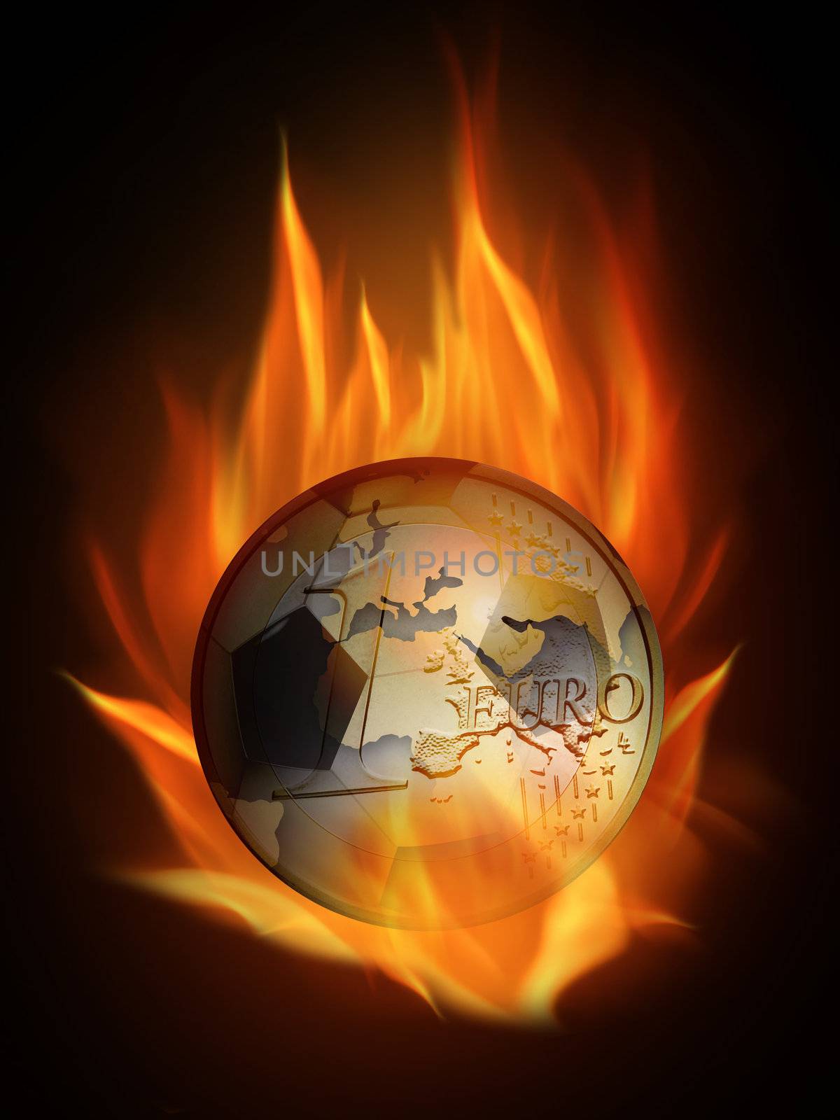 The hot burning world euro ball with many flames