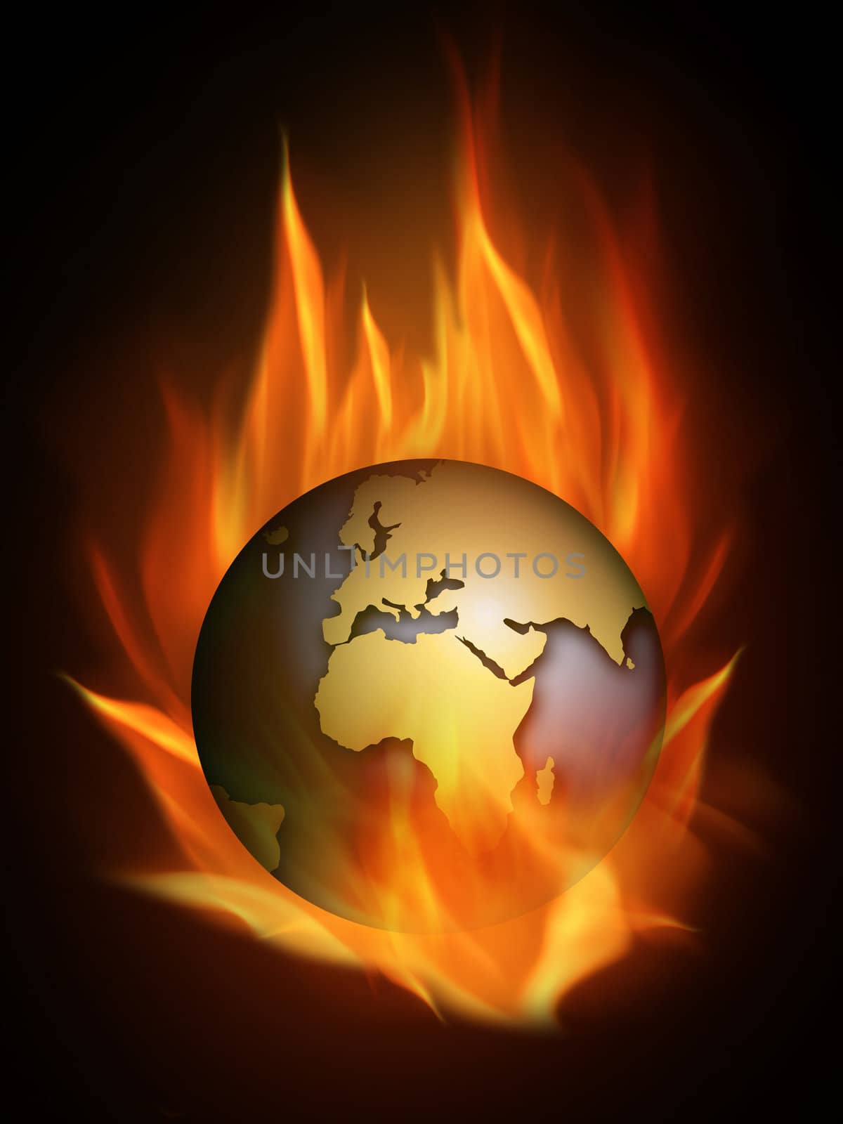 The hot burning world with many flames