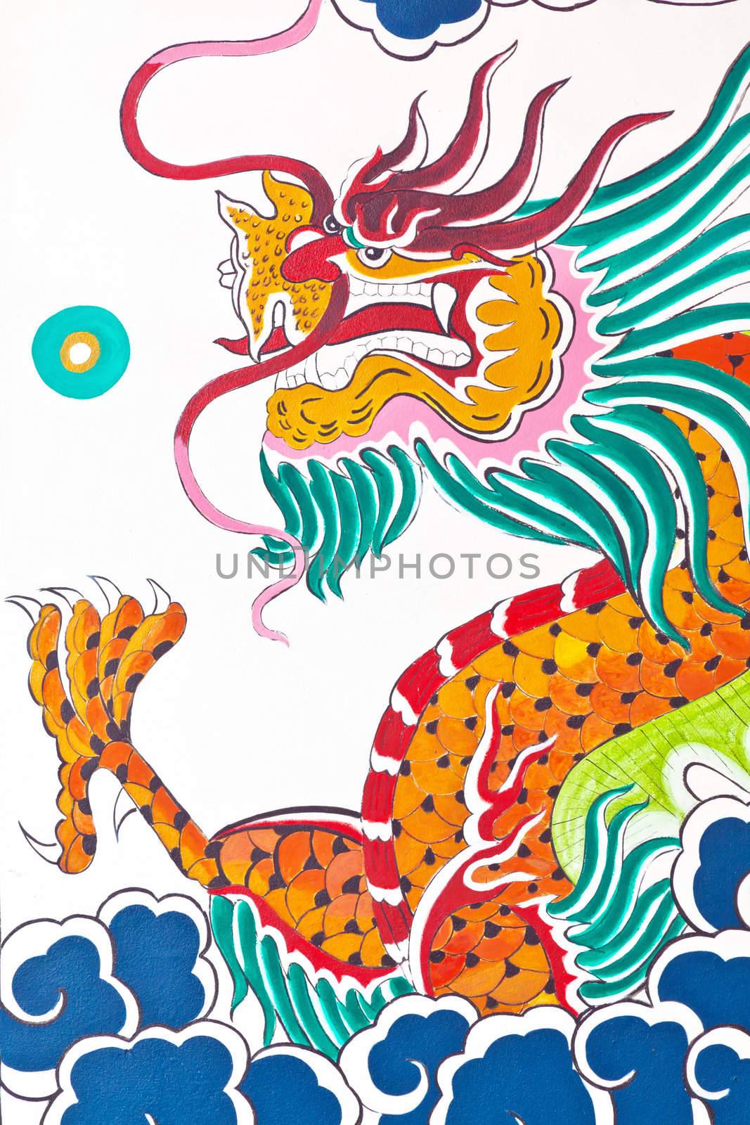 Dragon on wall of temple in Thailand