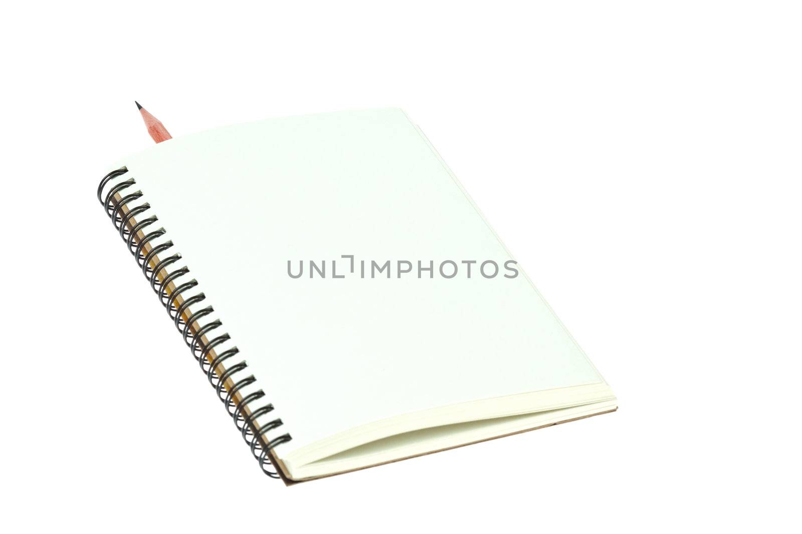 Isolated Light cream color paper note book and pencil inside by FrameAngel