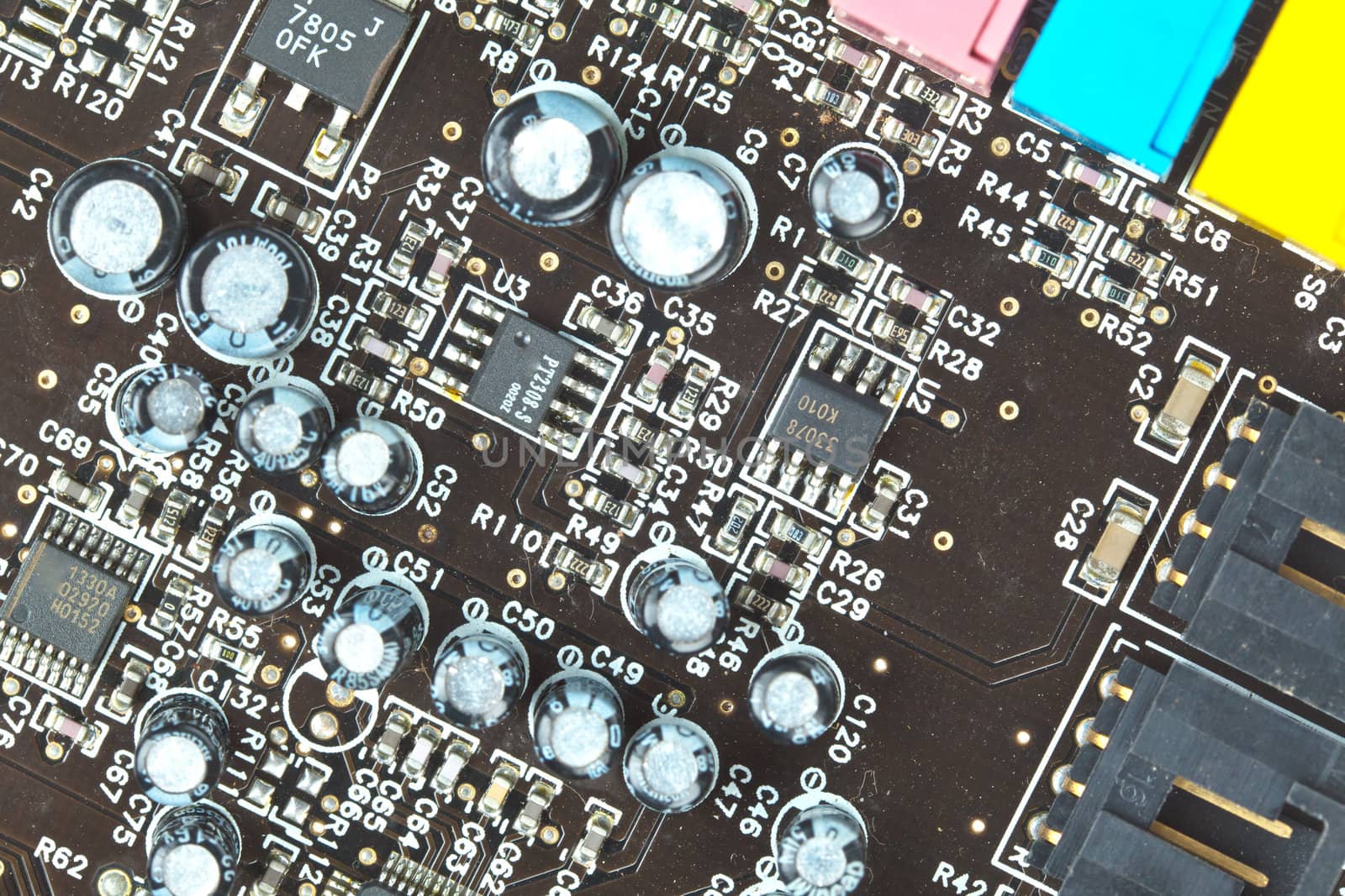 The printed-circuit board with electronic components macro backg by FrameAngel