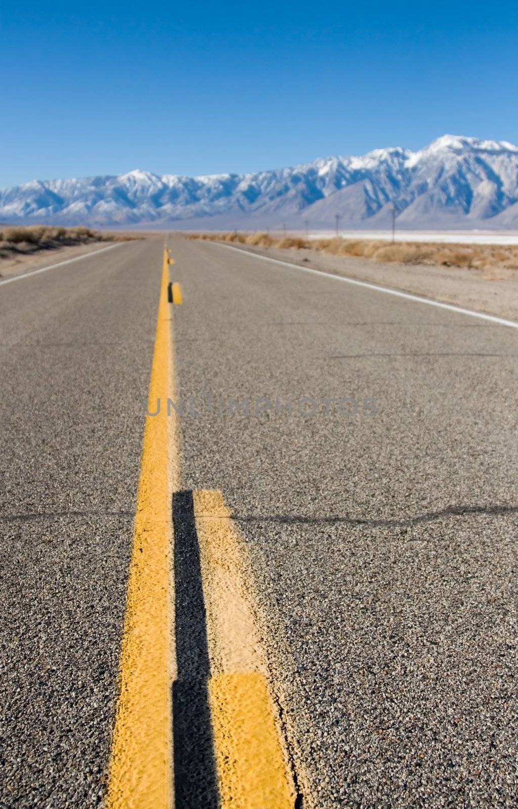 Close up of a desert highway lane marker