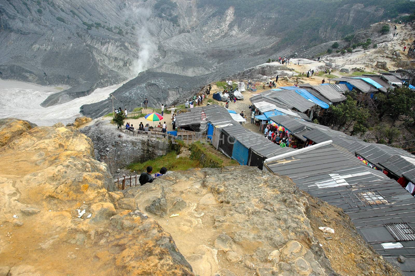 panoramic view of tangkuban perahu crater in bandung, west java-indonesia