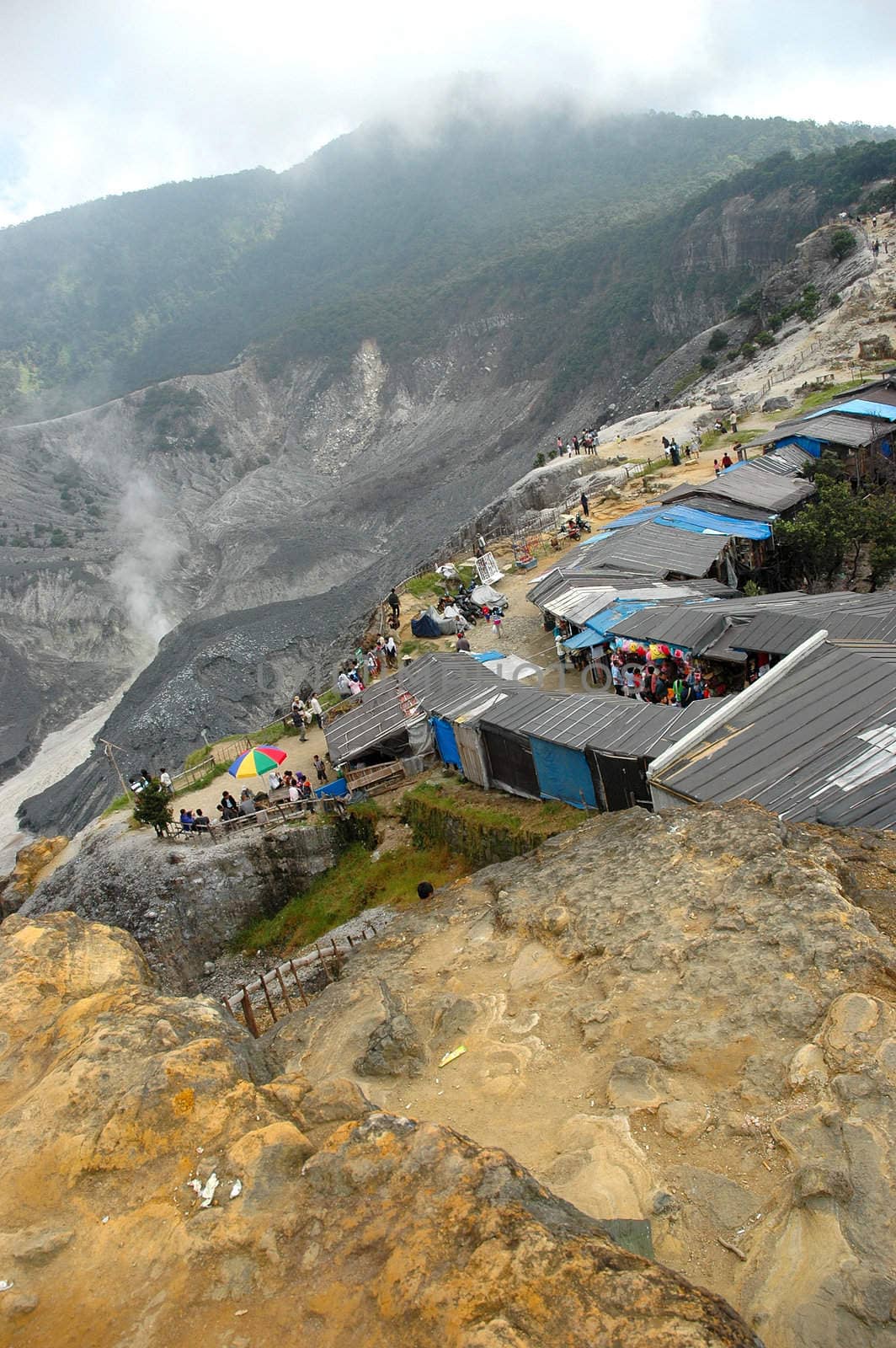 panoramic view of tangkuban perahu crater in bandung, west java-indonesia
