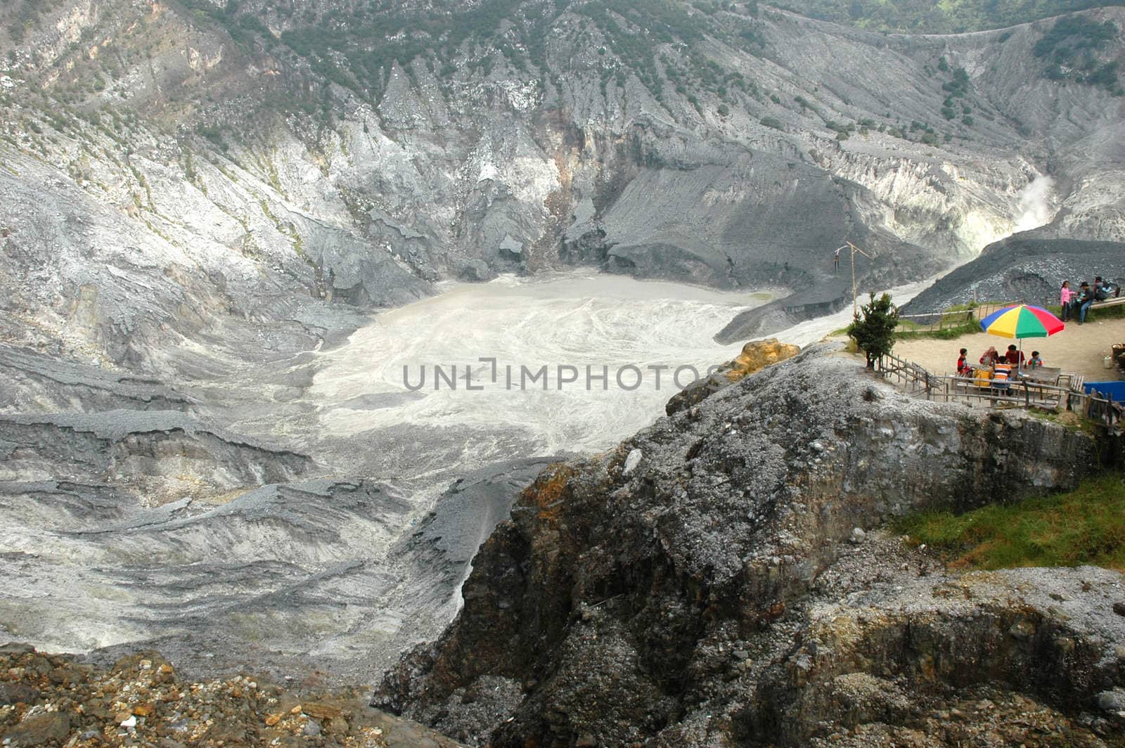 panoramic view of tangkuban perahu crater in bandung, west java-indonesia
