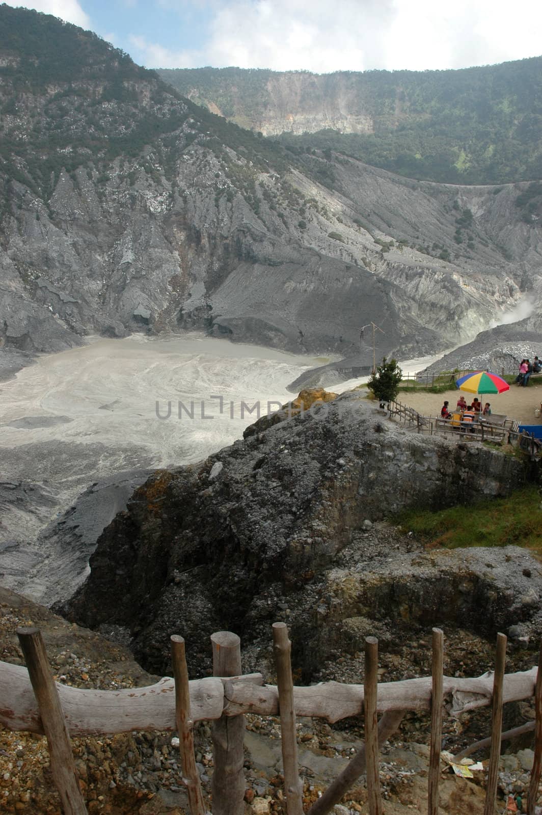 panoramic view of tangkuban perahu crater in bandung, west java-indonesia