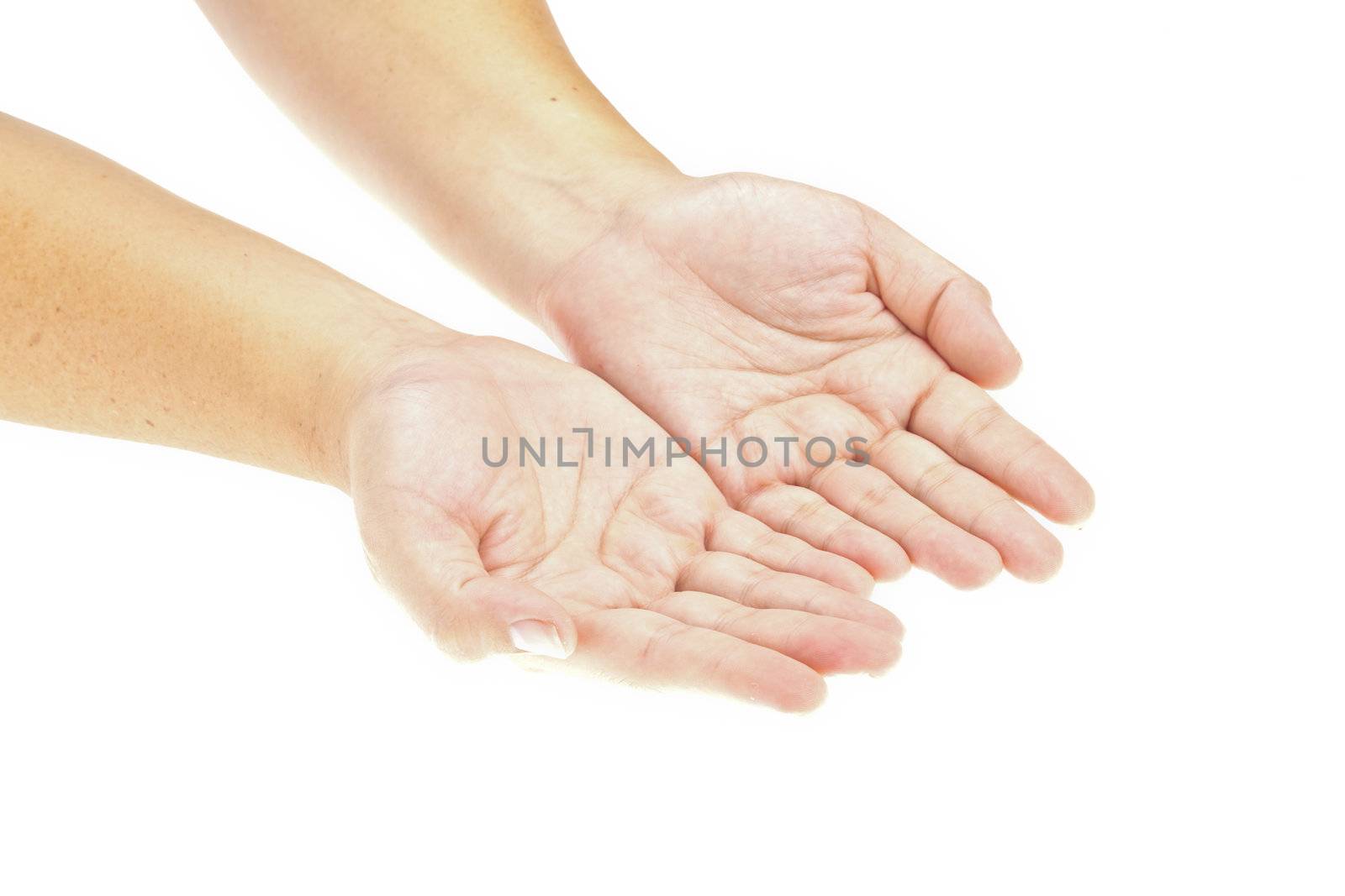 Hand, Open hands holding an object. insert your product. Isolated image