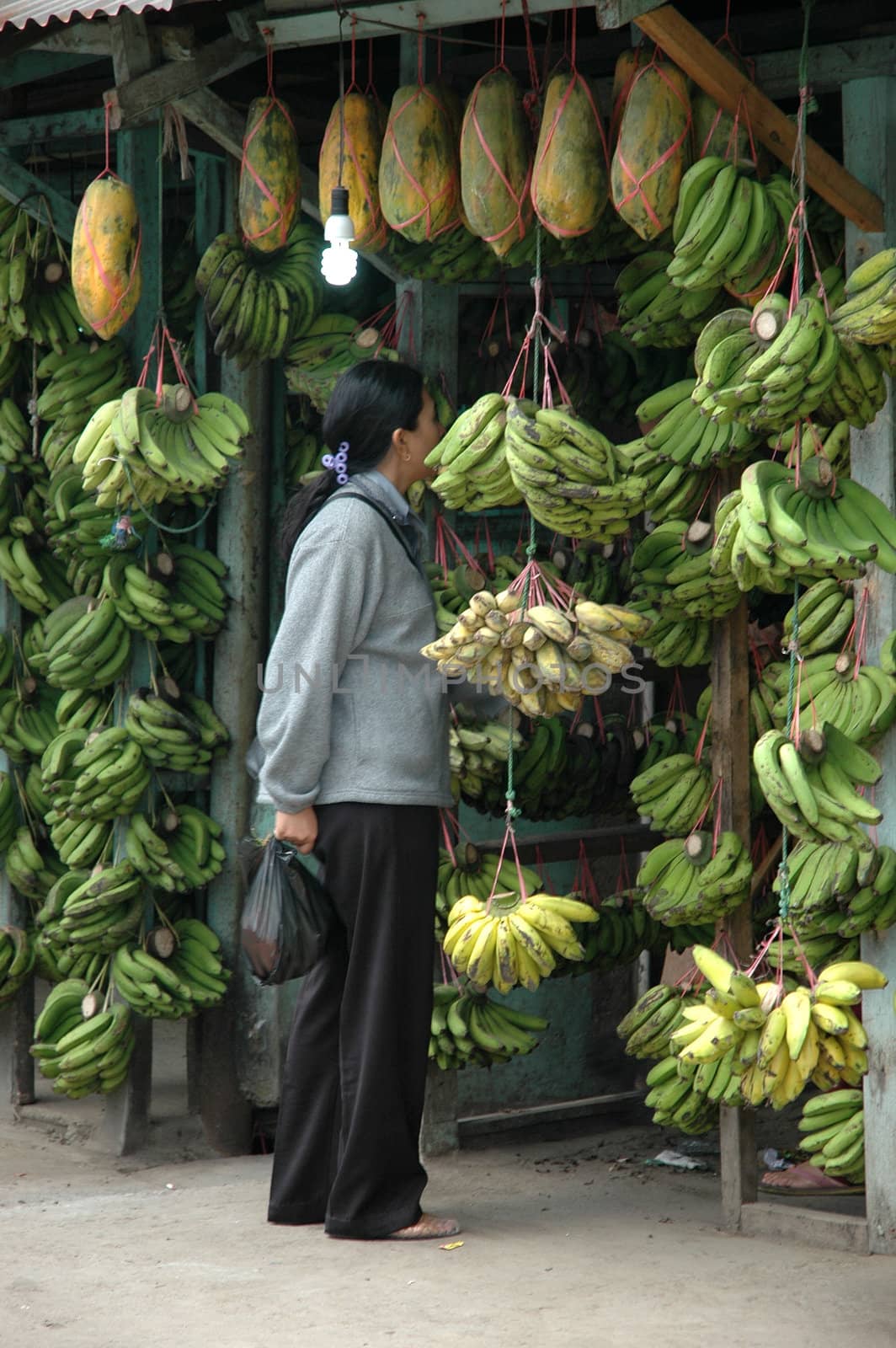 woman choosing for fresh banana that sold in traditional market