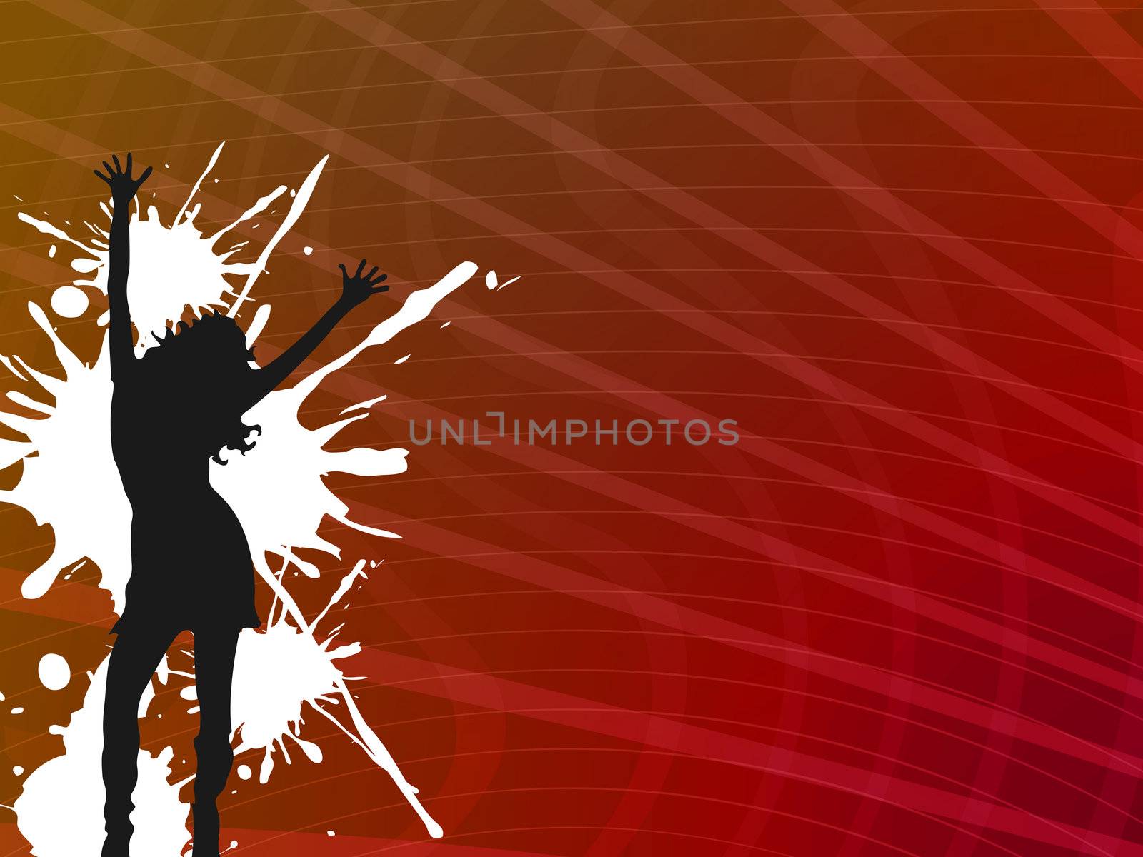 stripy abstract background with girl silhouette and white splats, vector art illustration; image contains transparency