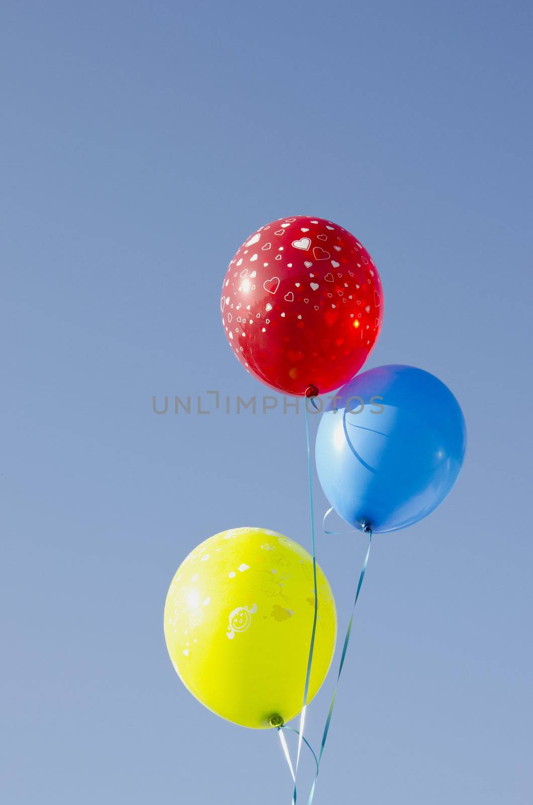 Multicolor balloons tied with strings. by sauletas
