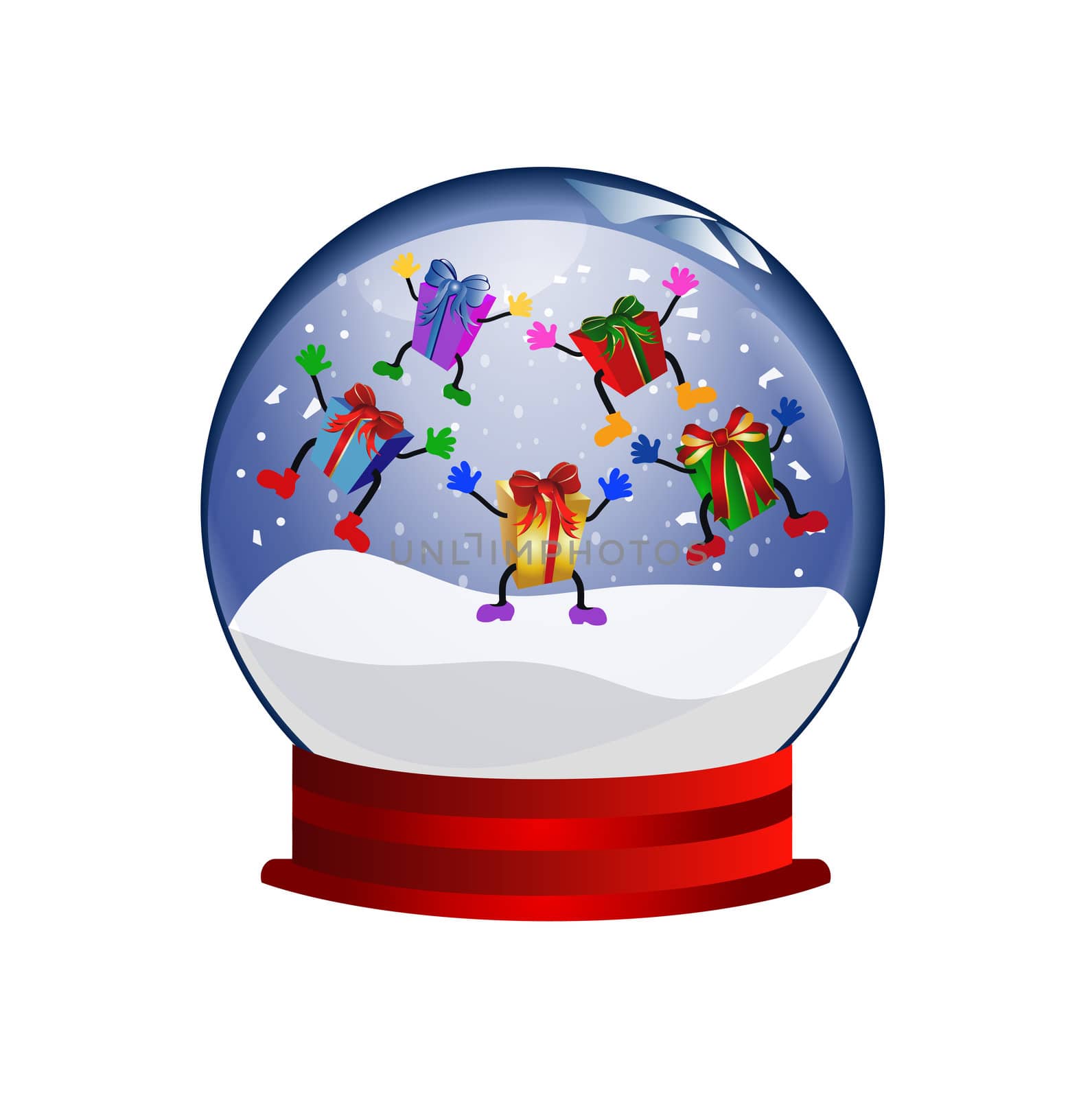 snowglobe with jumping giftboxes by peromarketing