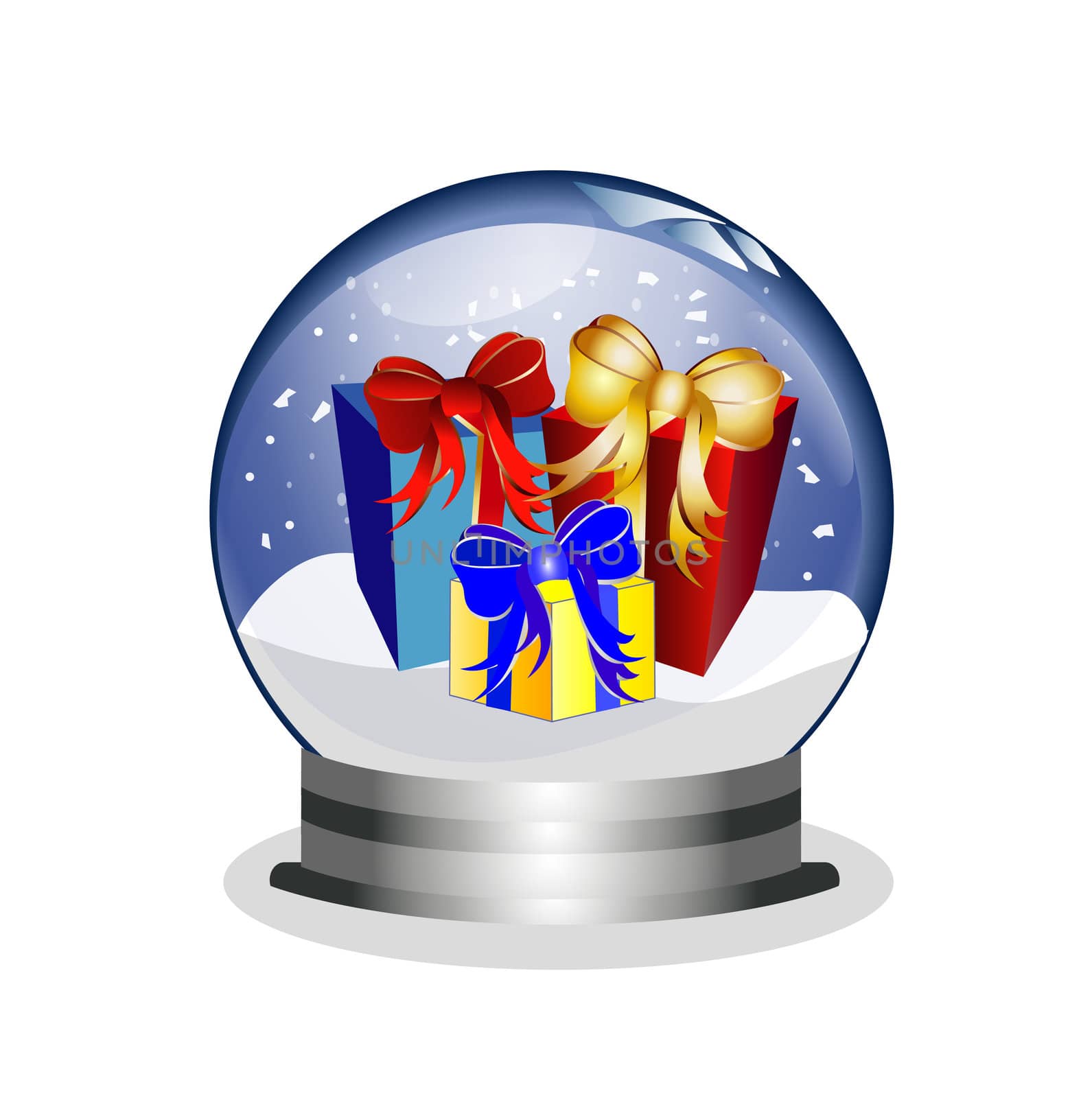 snowglobe with giftboxes