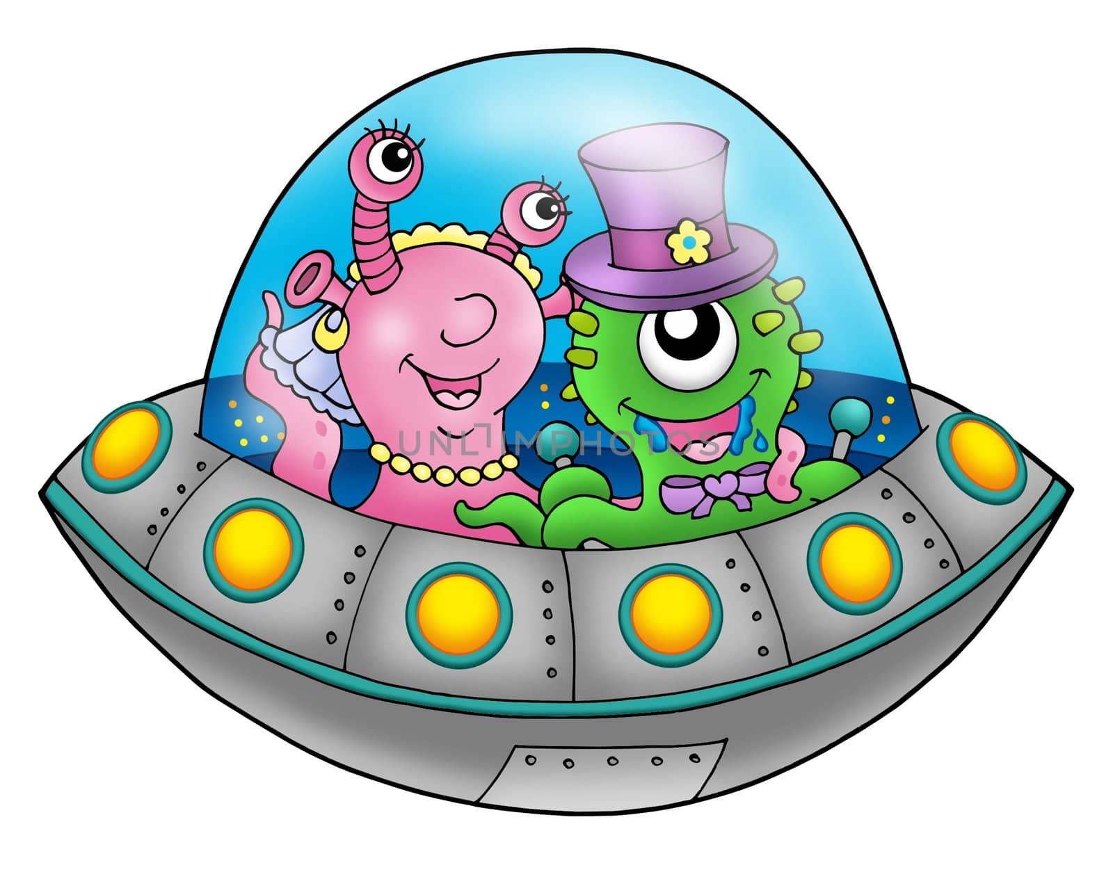 UFO wedding couple - color illustration.
