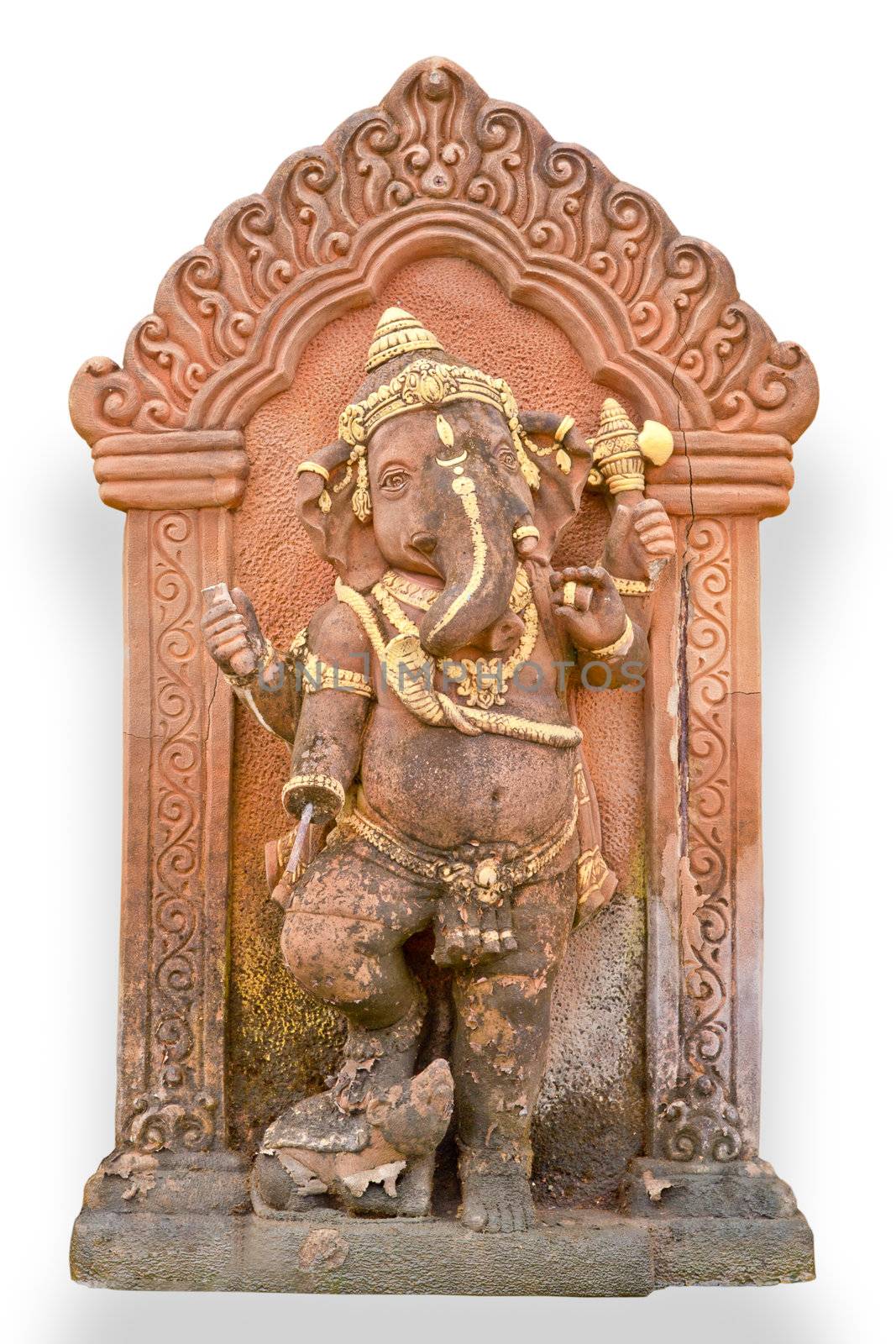 Old Hindu God Ganesh sculpture in Thailand temple by FrameAngel