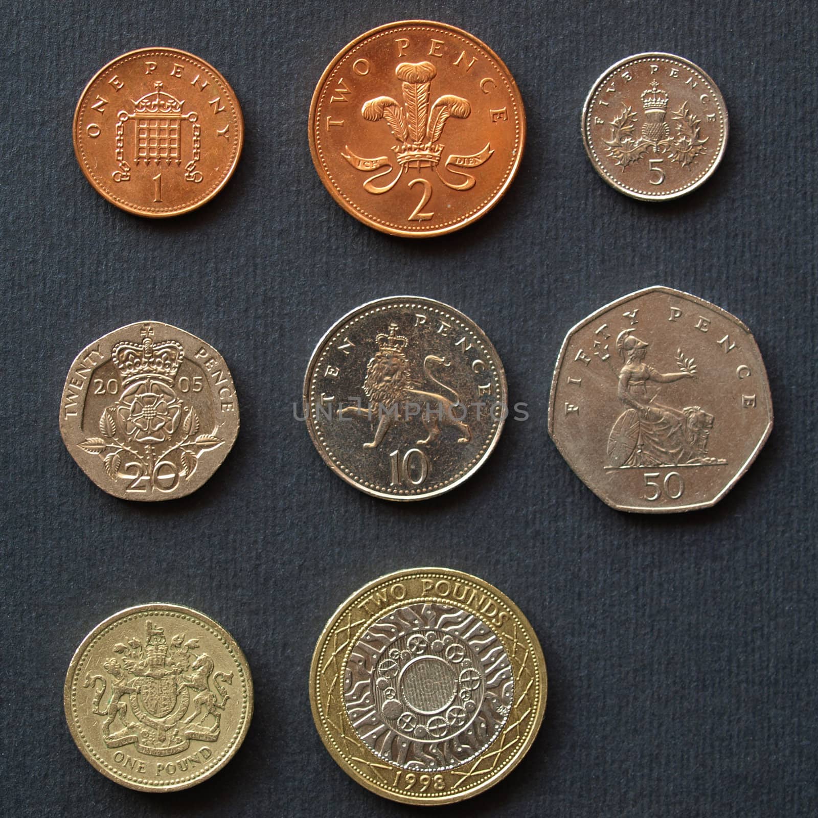 Range of British Pound coins (UK currency)