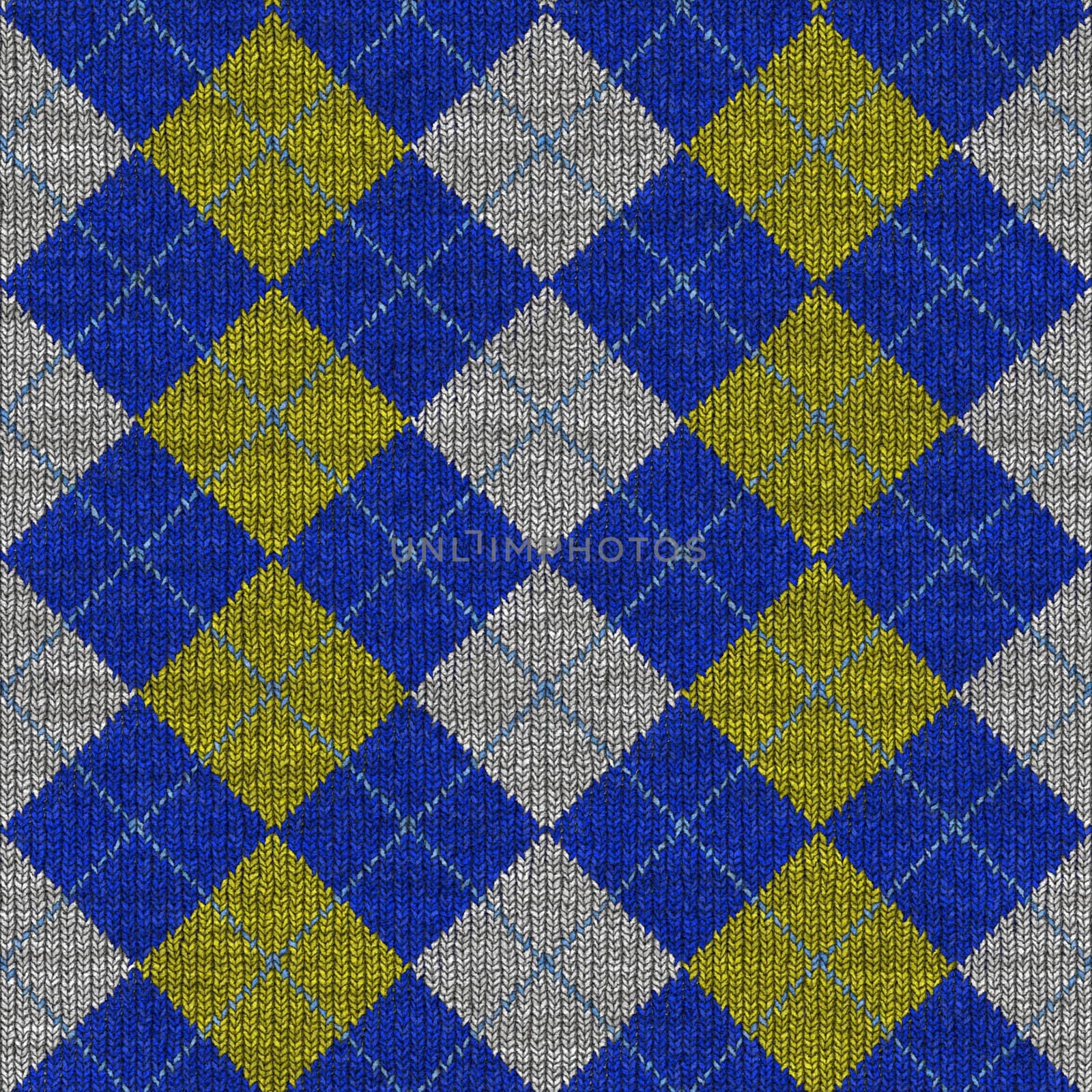 seamless texture of knitted wool gingham squares in blue, yellow and grey
