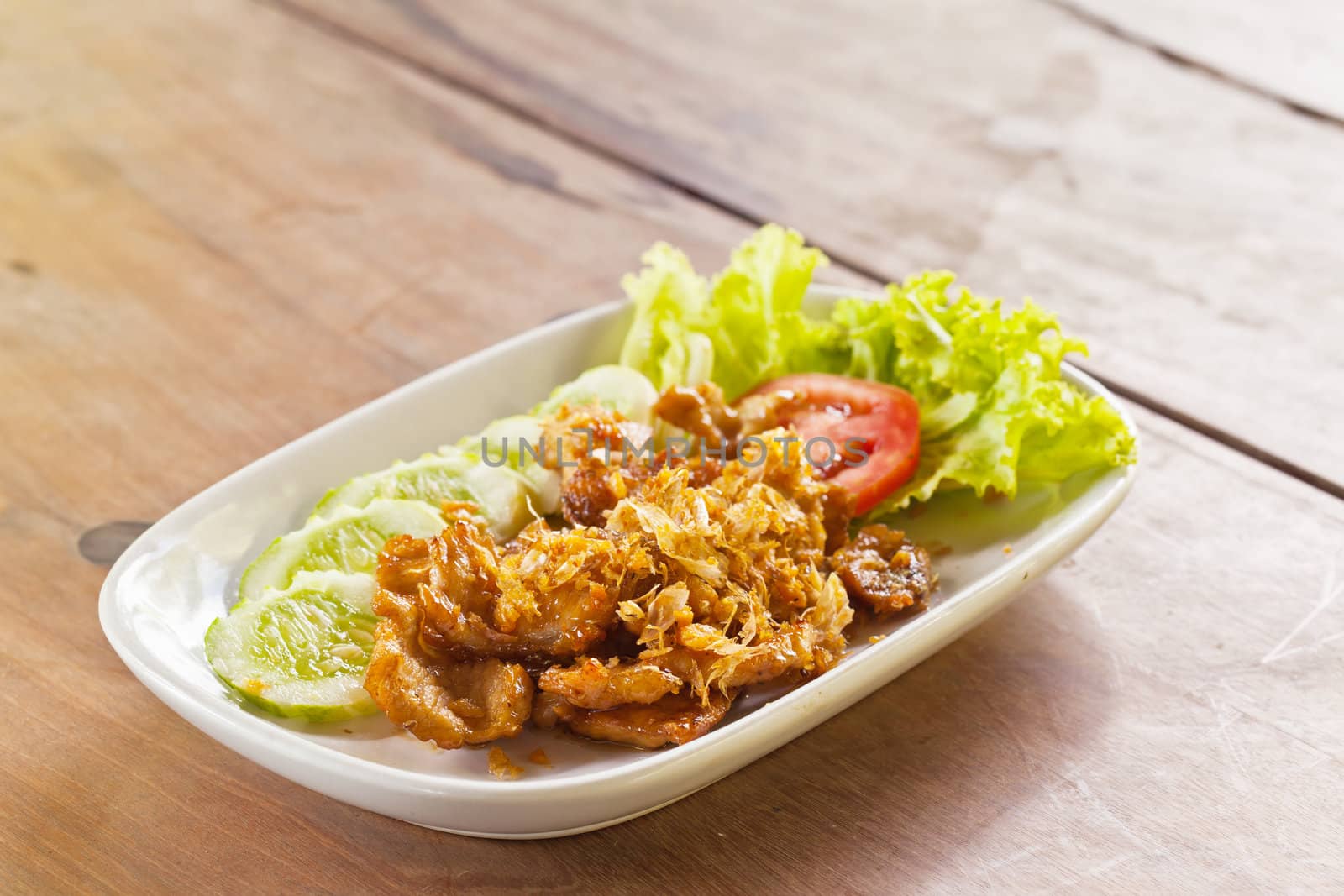 Thai food, Pork with garlic on plate