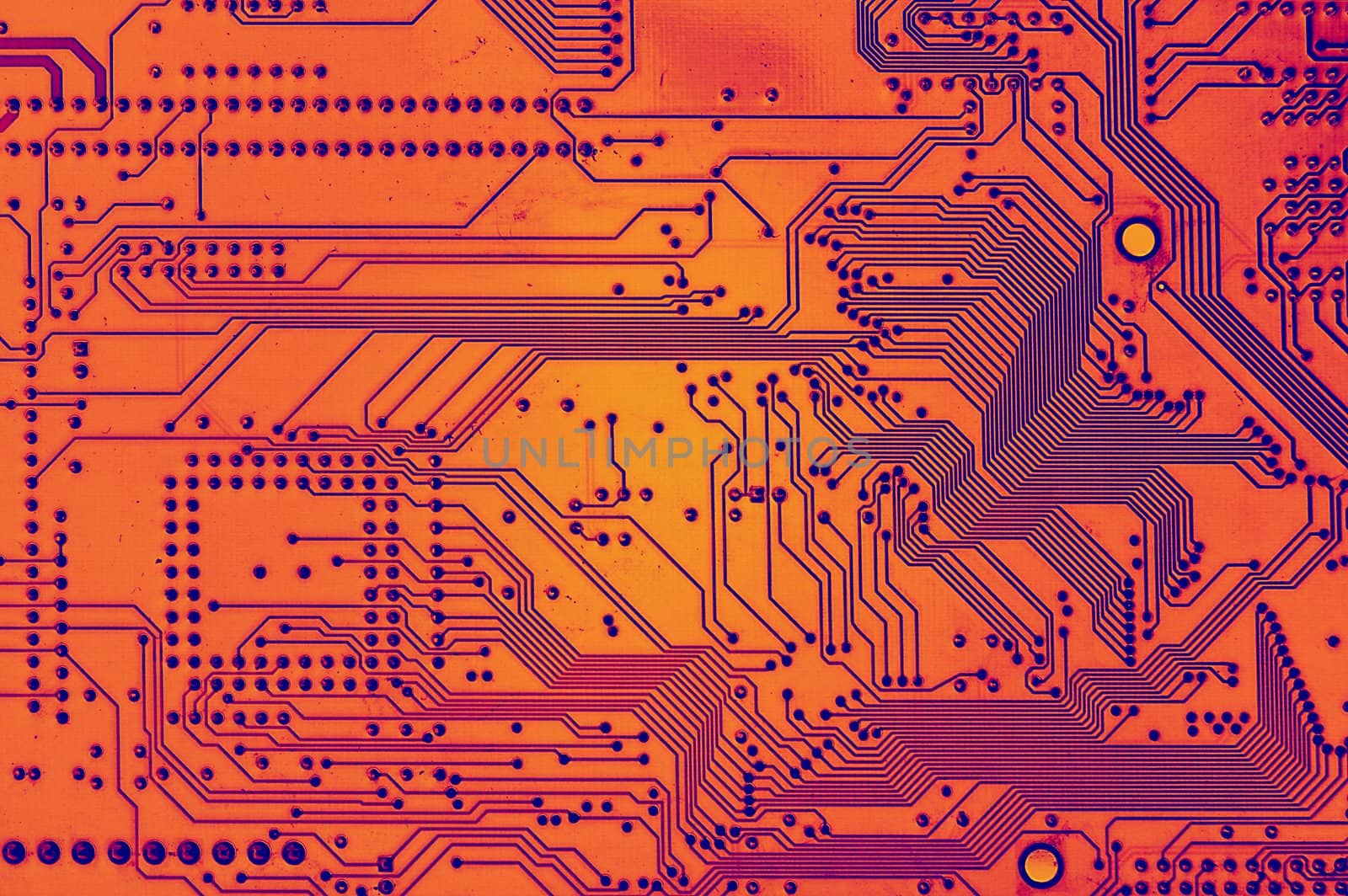 Close up of Computer Circuit Board. Thermal camera effect.