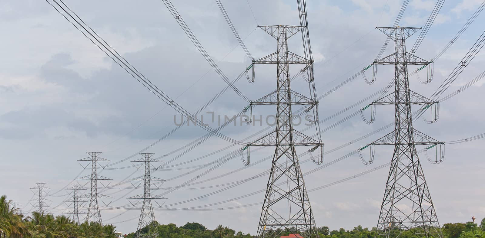 Electricity, twin High voltage power pole by FrameAngel