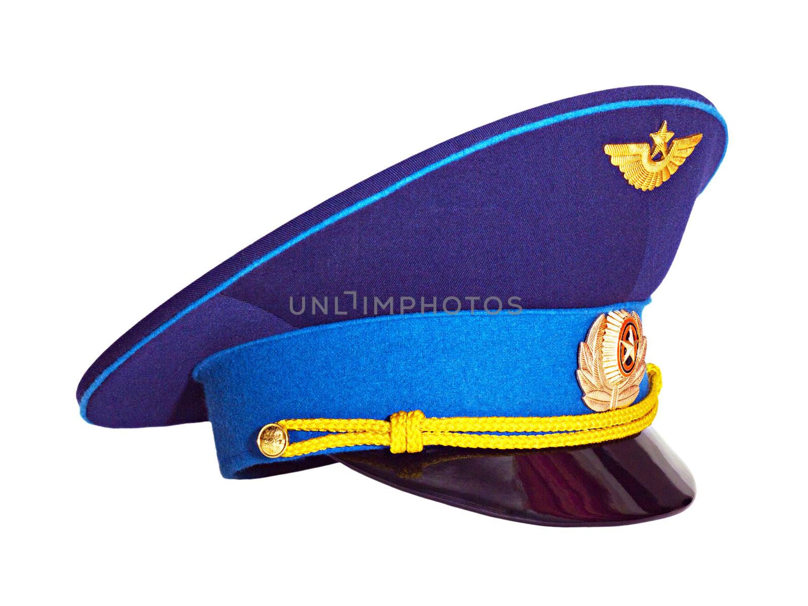 Russian military pilot's cap isolated on a white background