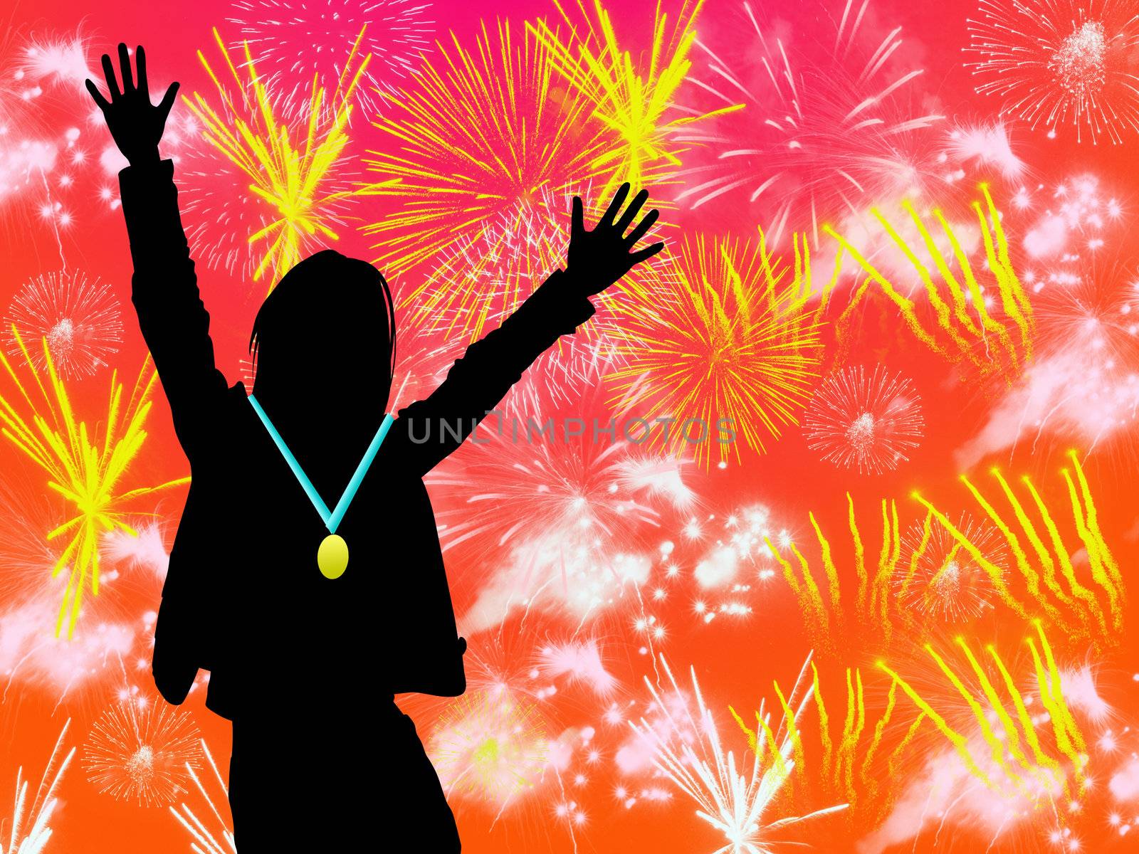 sport winner on fireworks background