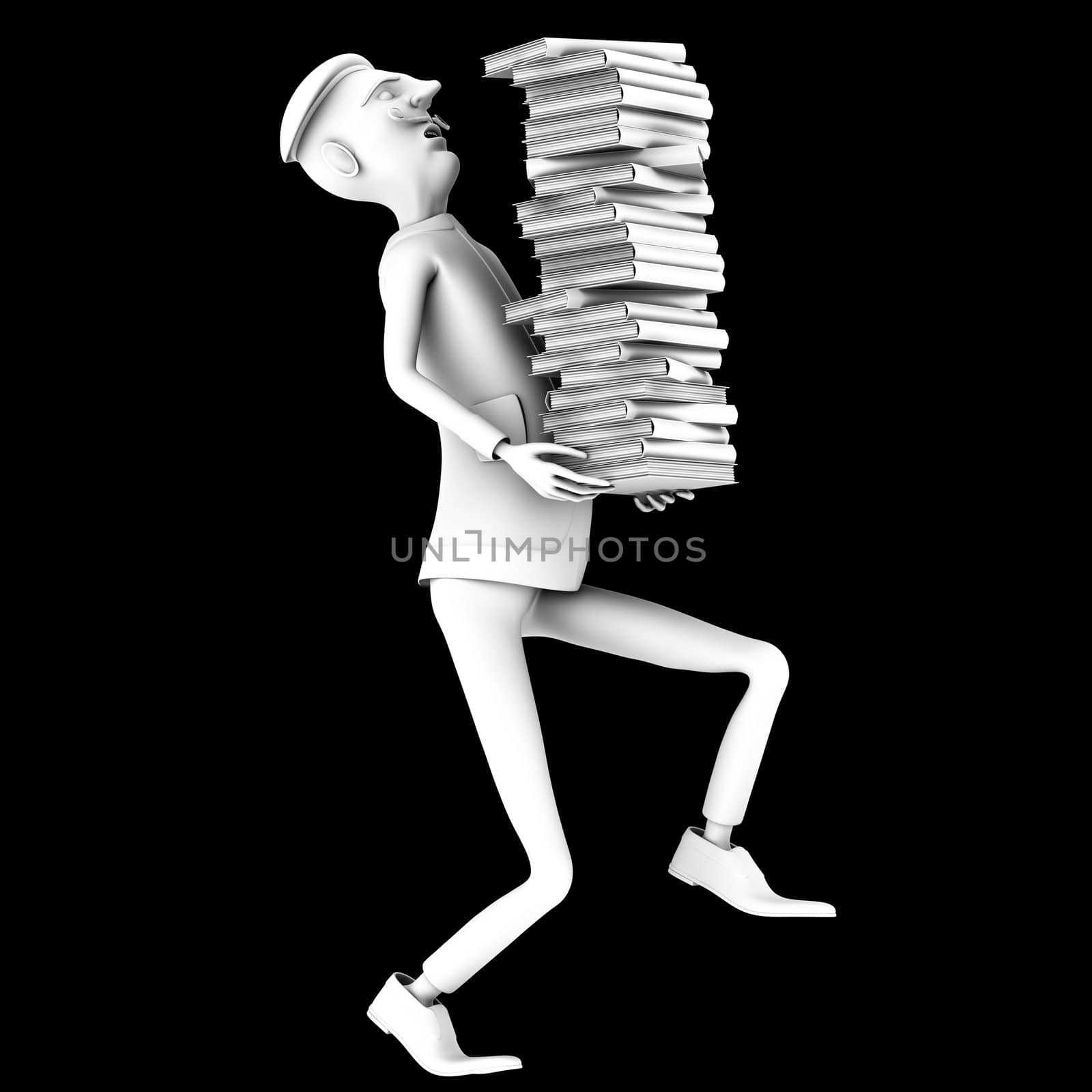 School teacher carryng a pack of history books