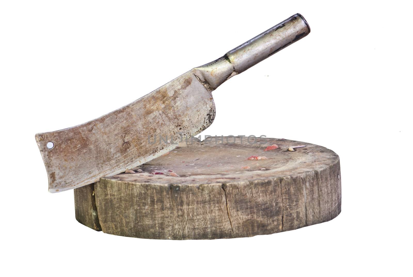 Meat Cleaver Stuck In Wood by sasilsolutions