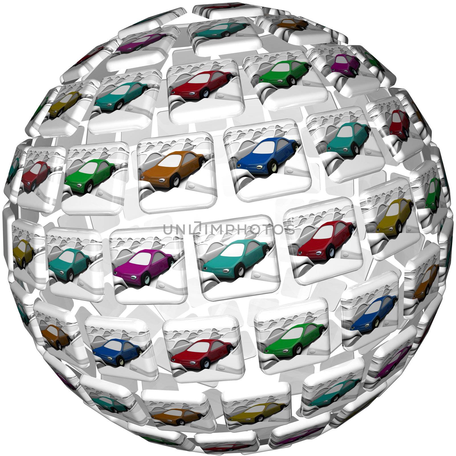 A wide array of automobile choices are before you, choose from many different colors of cars, but they are all very similar or the same so it's hard to compare