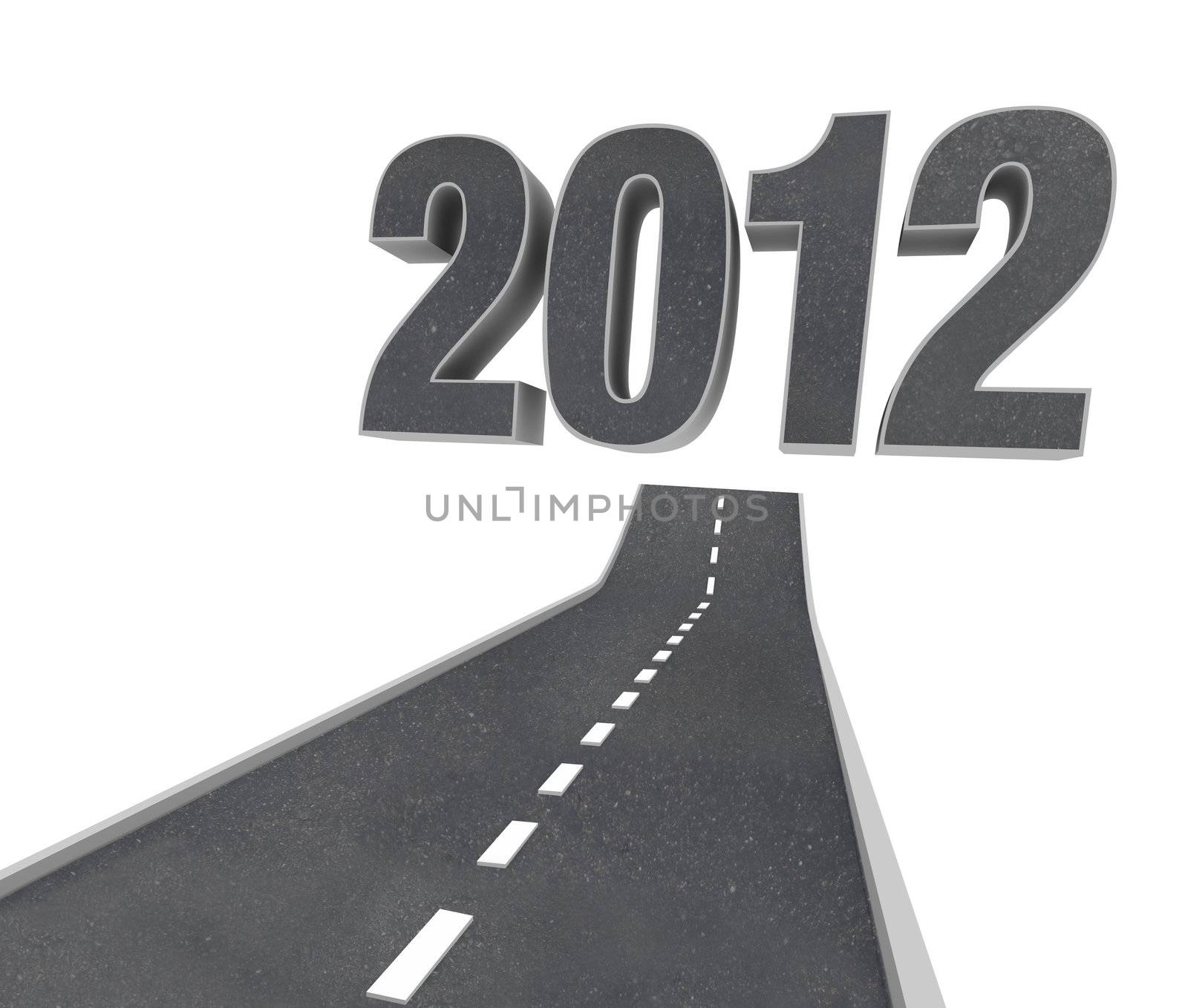 The Road to 2012, a black asphalt pavement street arcs forward and upward to point to the numbers of the year, representing the future new year