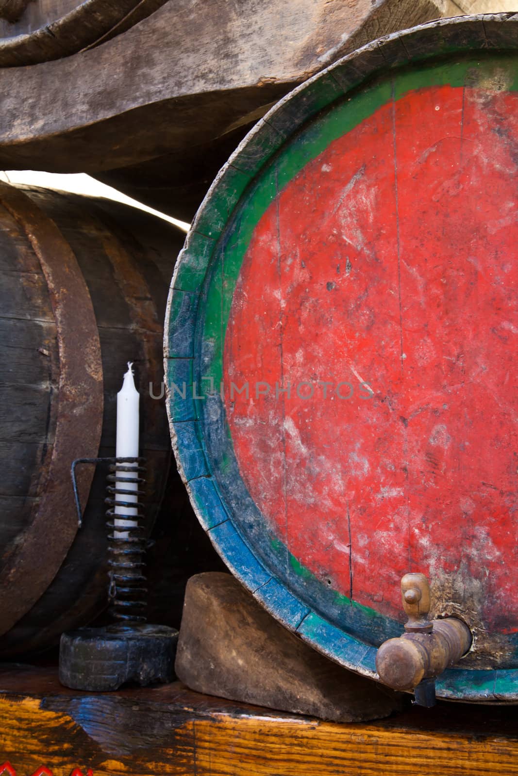 Italy - old tap on a barrel of Barbera wine, Piedmont region
