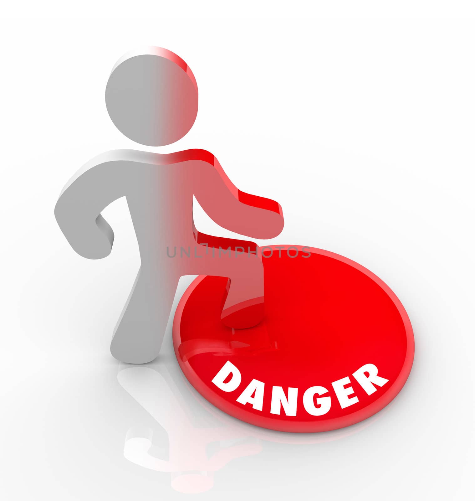 Danger Red Button Person Warned of Threats and Hazards by iQoncept