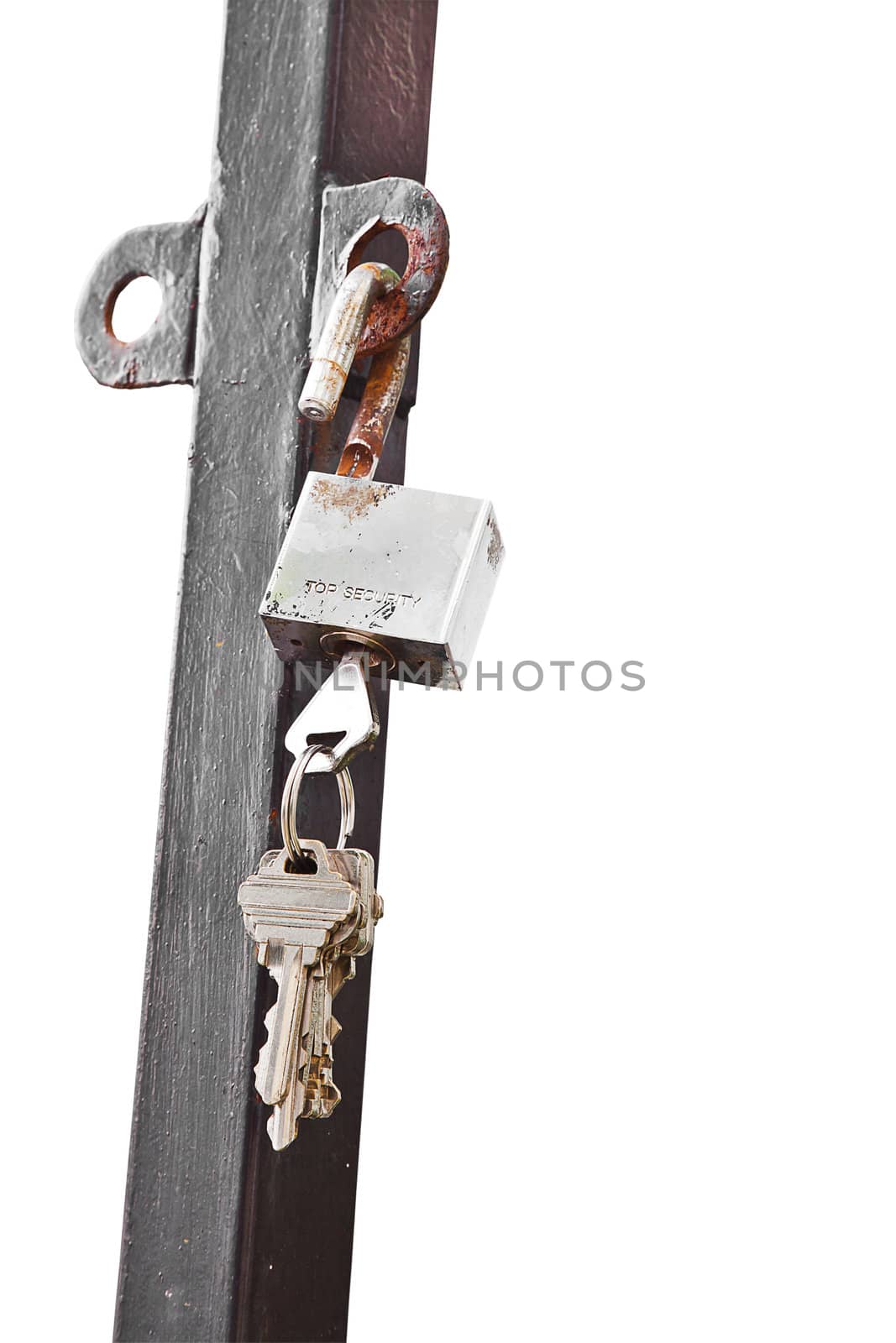 Key and Unlocked open padlock isolated